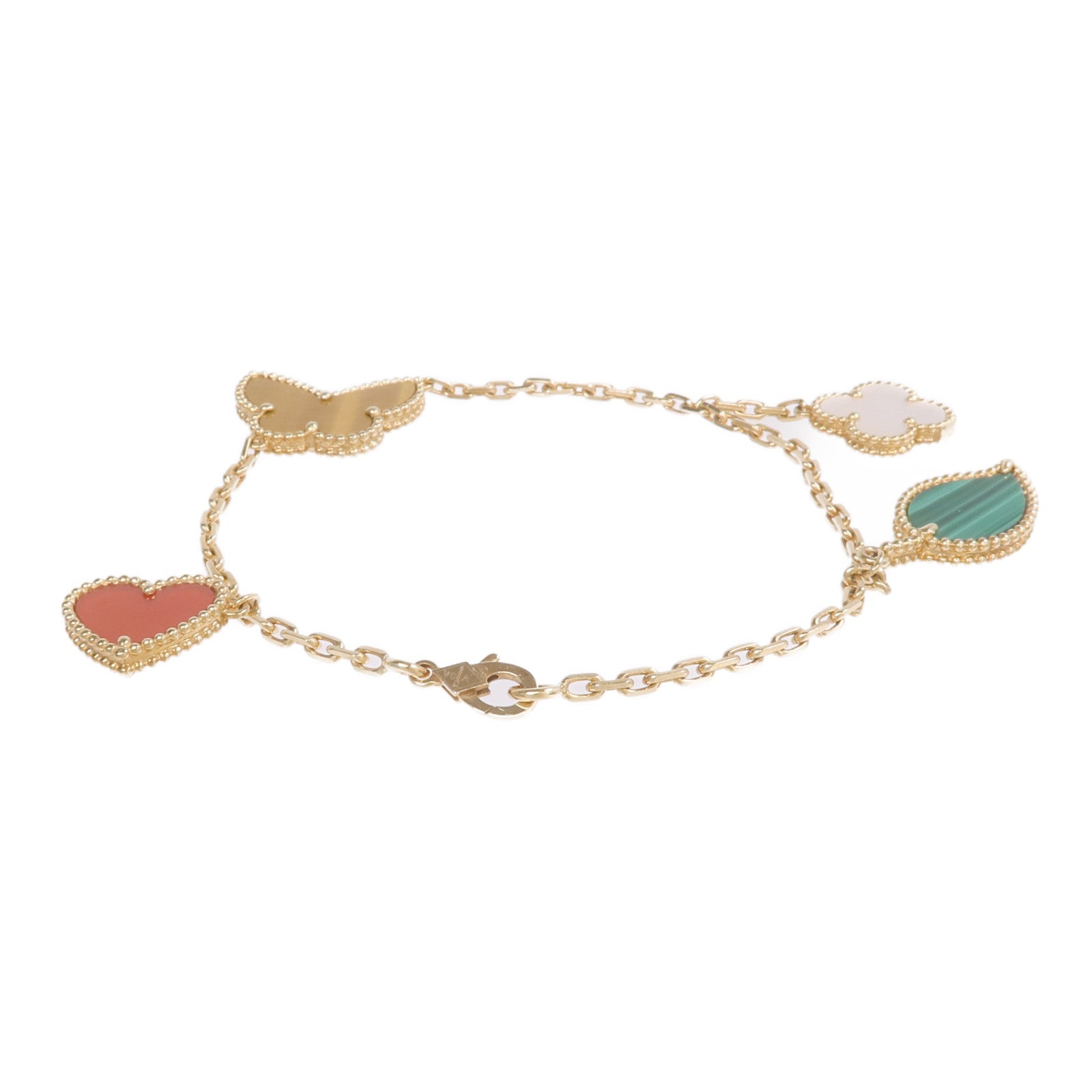 Van Cleef & Arpels 18K黃金Lucky Alhambra Bracelet 4 Motifs孔雀石/珍珠母貝/紅玉髓/虎眼石手鏈