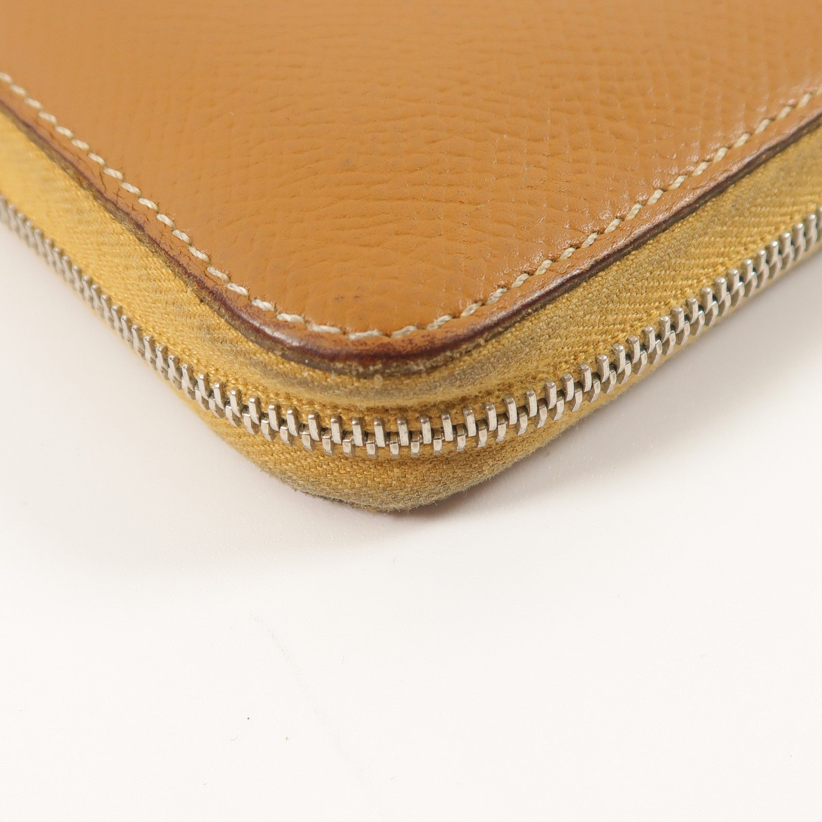 HERMES Epsom皮革/絲質Silk In Compact錢包Gold