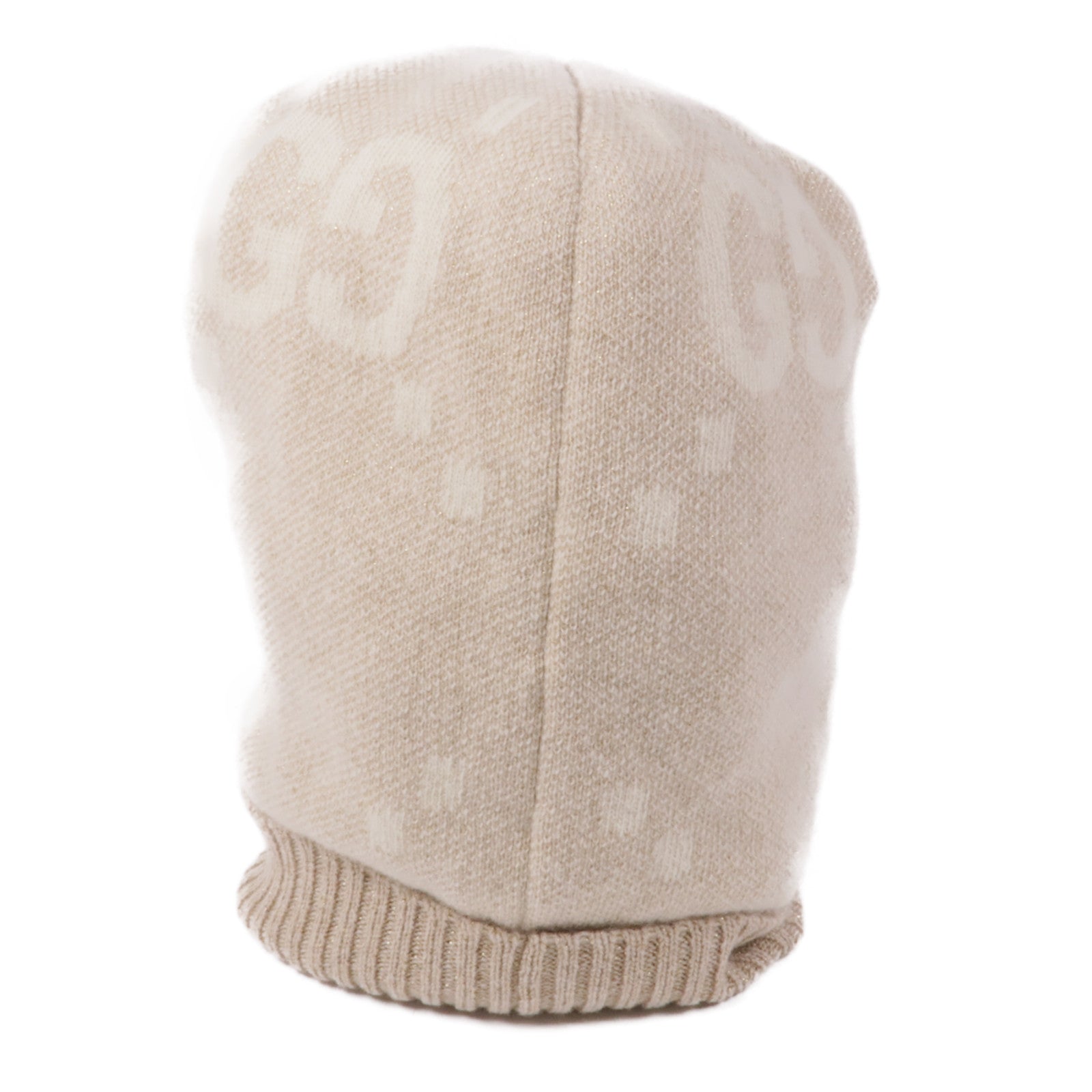 GUCCI GG Cashmere Lame Jacquard Hat 765053 Beige