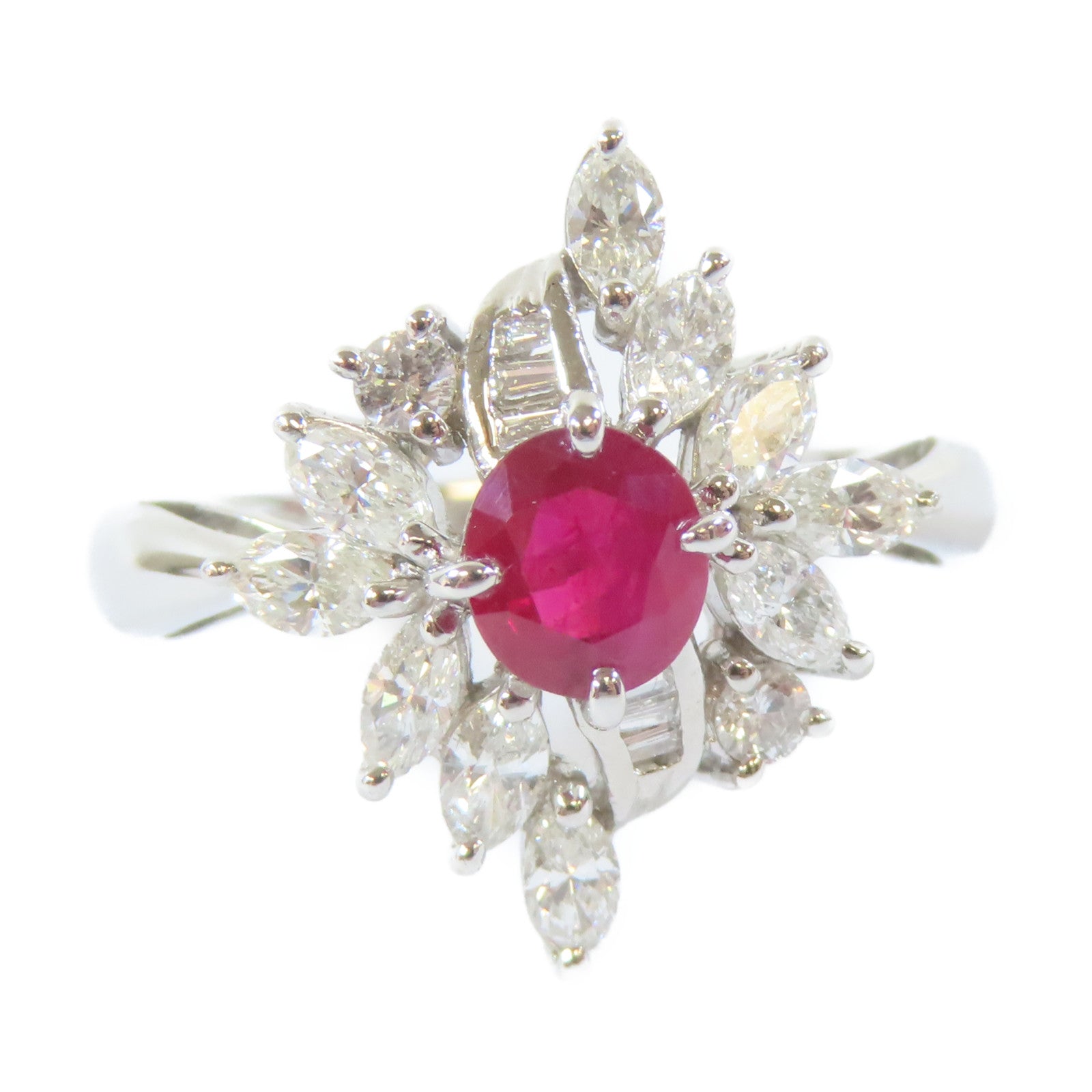 JEWELRY PT900白金Ring0.96ct鑽石/0.8ct紅寶石戒指US#8