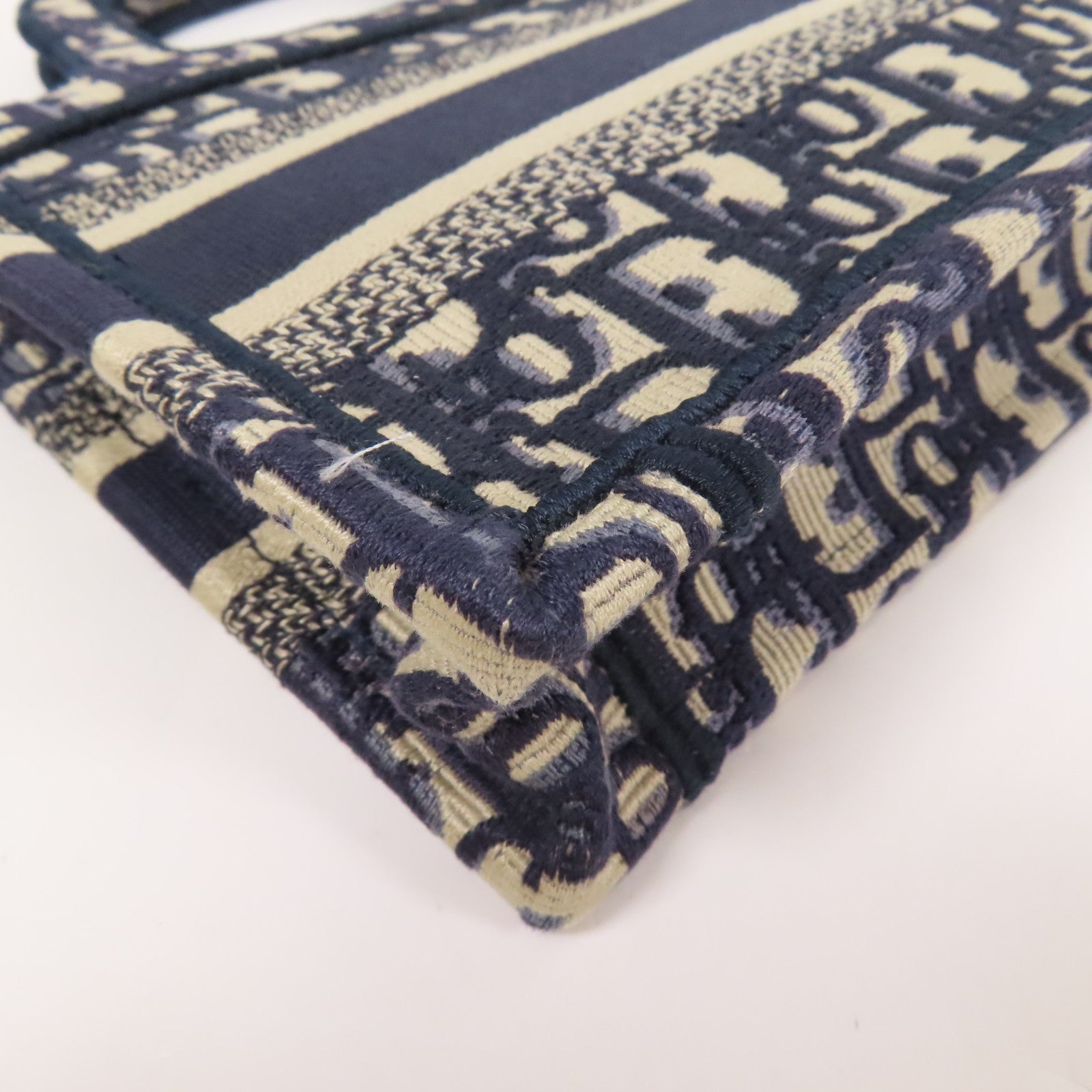 Dior CD Oblique Book Tote Mini Hand Bag Canvas Navy/Beige