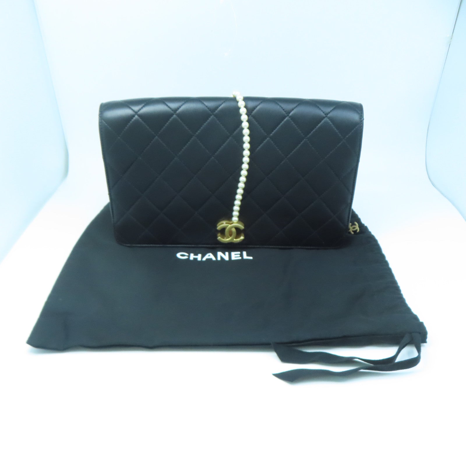 CHANEL Rhombus Leather Clutch Gold Buckle Clutch Black