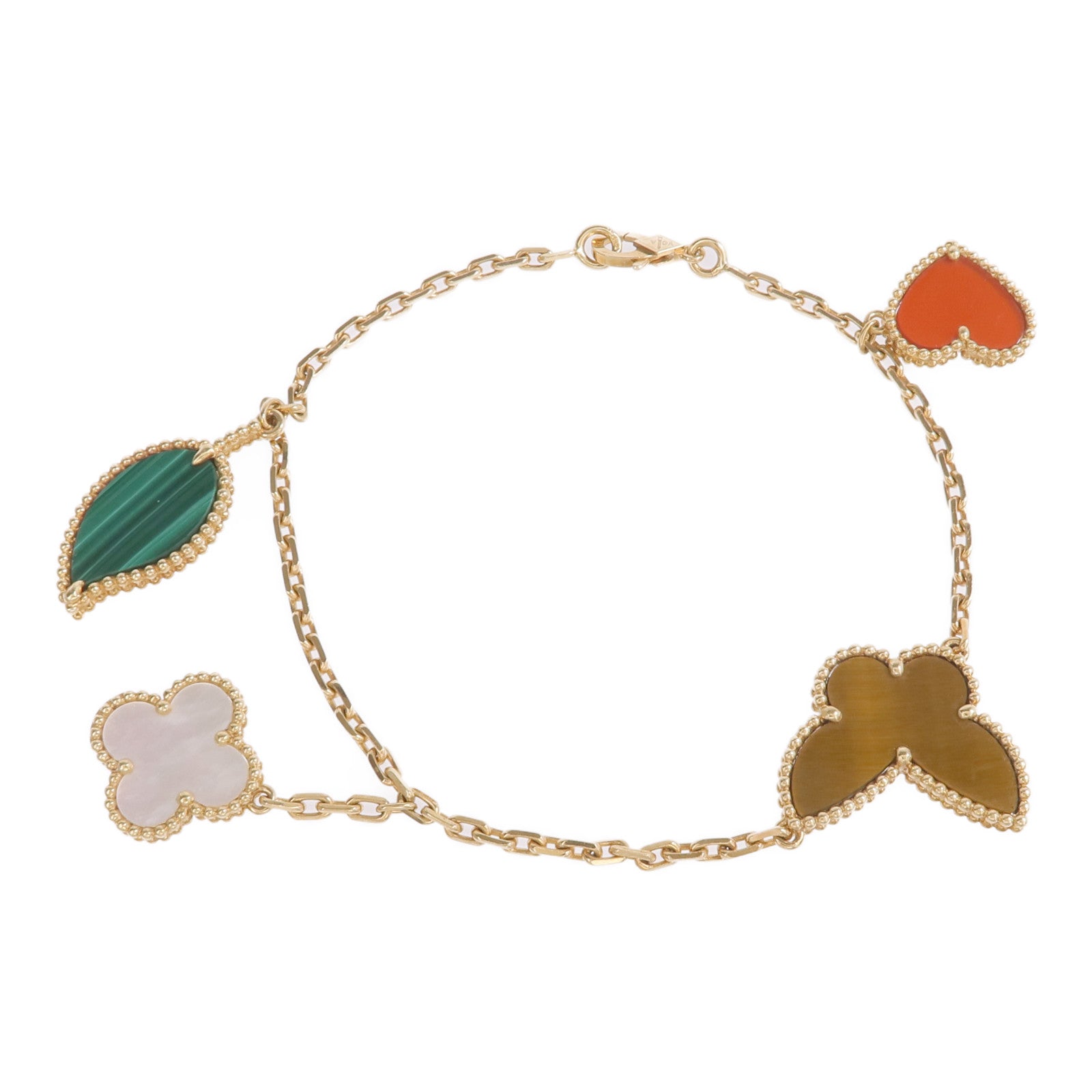 Van Cleef & Arpels 18K黃金Lucky Alhambra Bracelet 4 Motifs孔雀石/珍珠母貝/紅玉髓/虎眼石手鏈