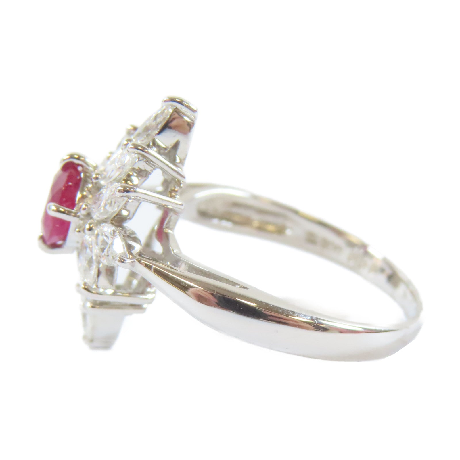JEWELRY PT900白金Ring0.96ct鑽石/0.8ct紅寶石戒指US#8