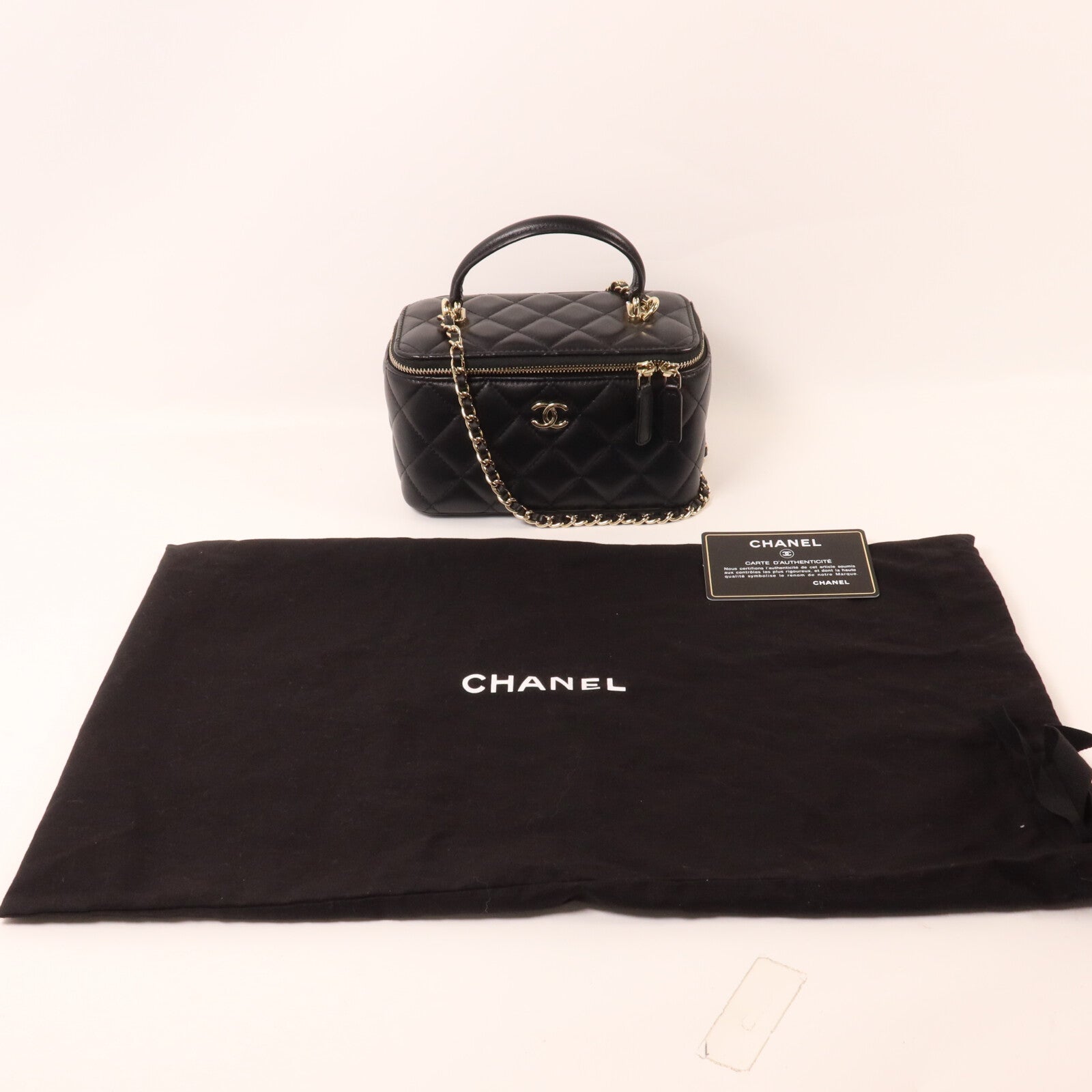 CHANEL 羊皮皮革Vanity Case鏈帶手挽肩背兩用袋