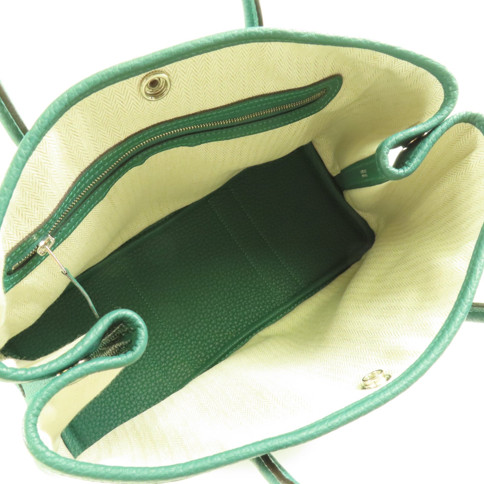 HERMES Negonda皮革Garden Party TPM銀扣手挽袋Malachite