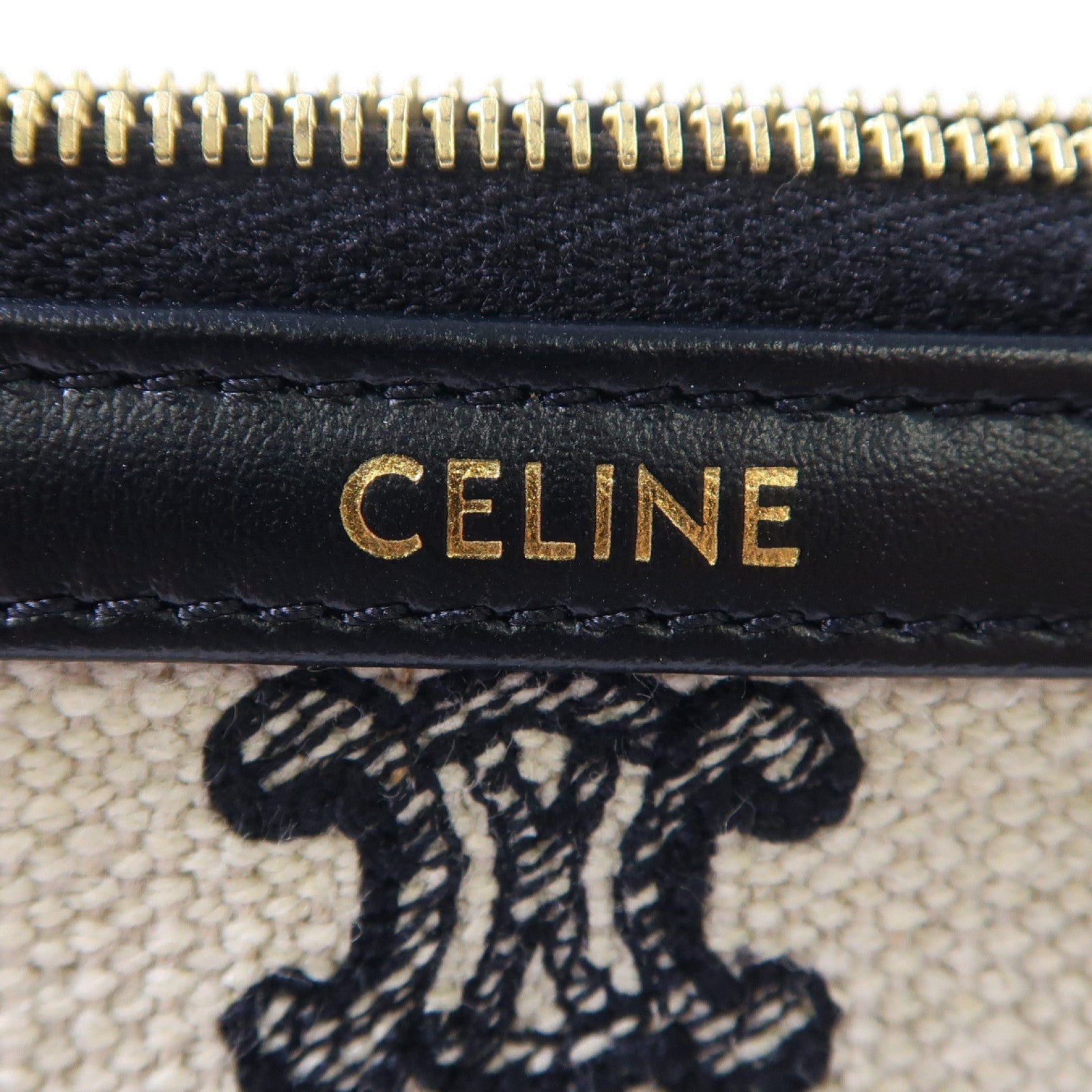CELINE 帆布Triomphe金扣鏈帶肩背袋白色/黑色