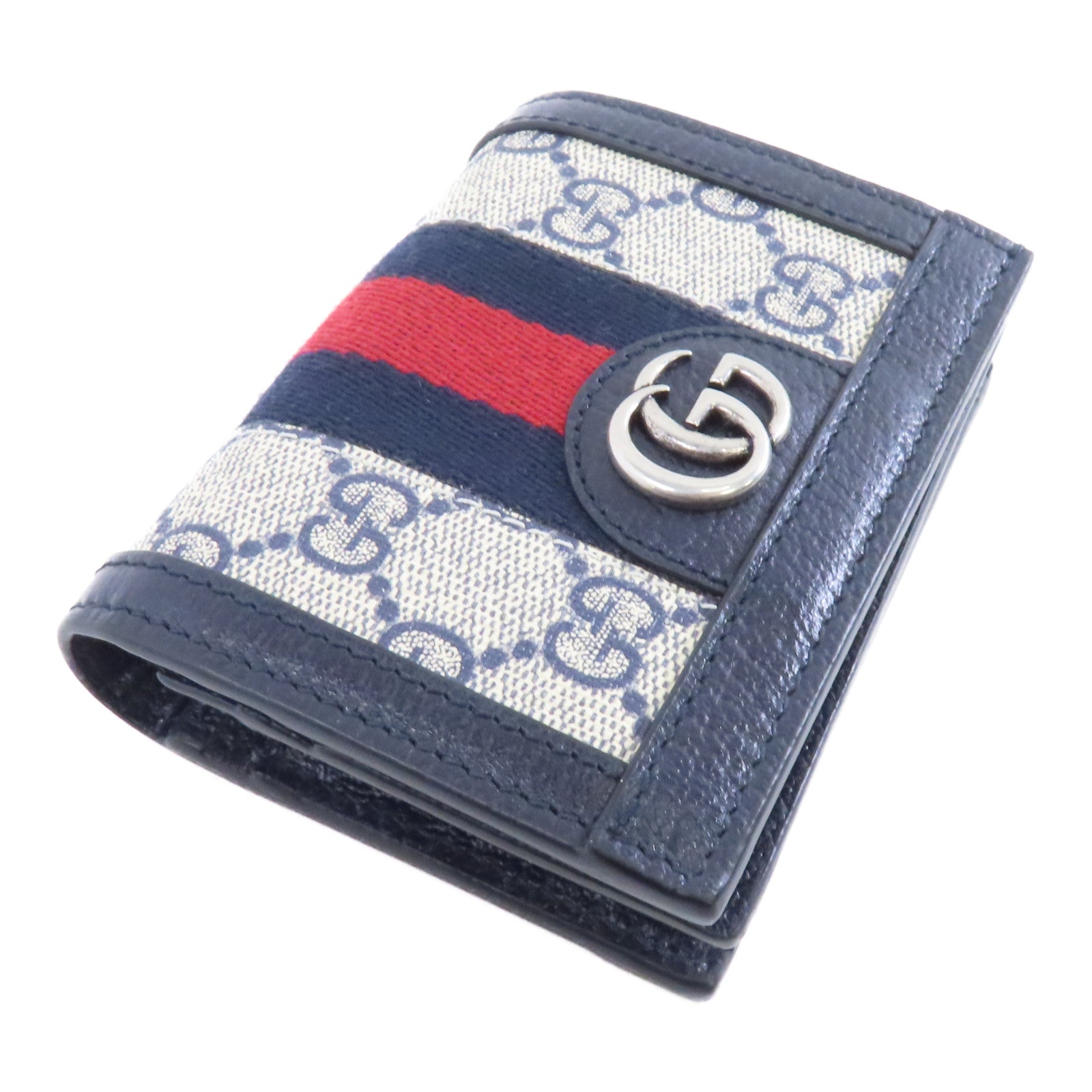 GUCCI 塗層帆布GG Surpreme Wallet銀扣錢包藍色/米色