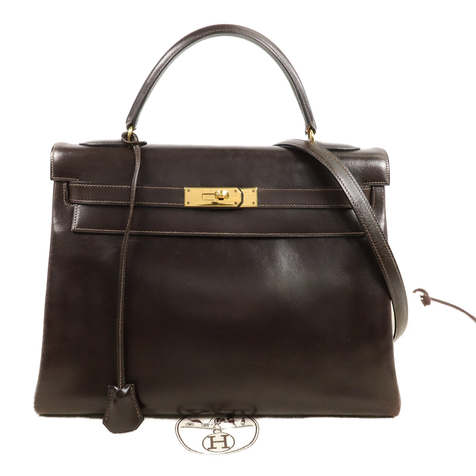 HERMES Box Calf皮革Kelly 32手挽肩背兩用袋Brown
