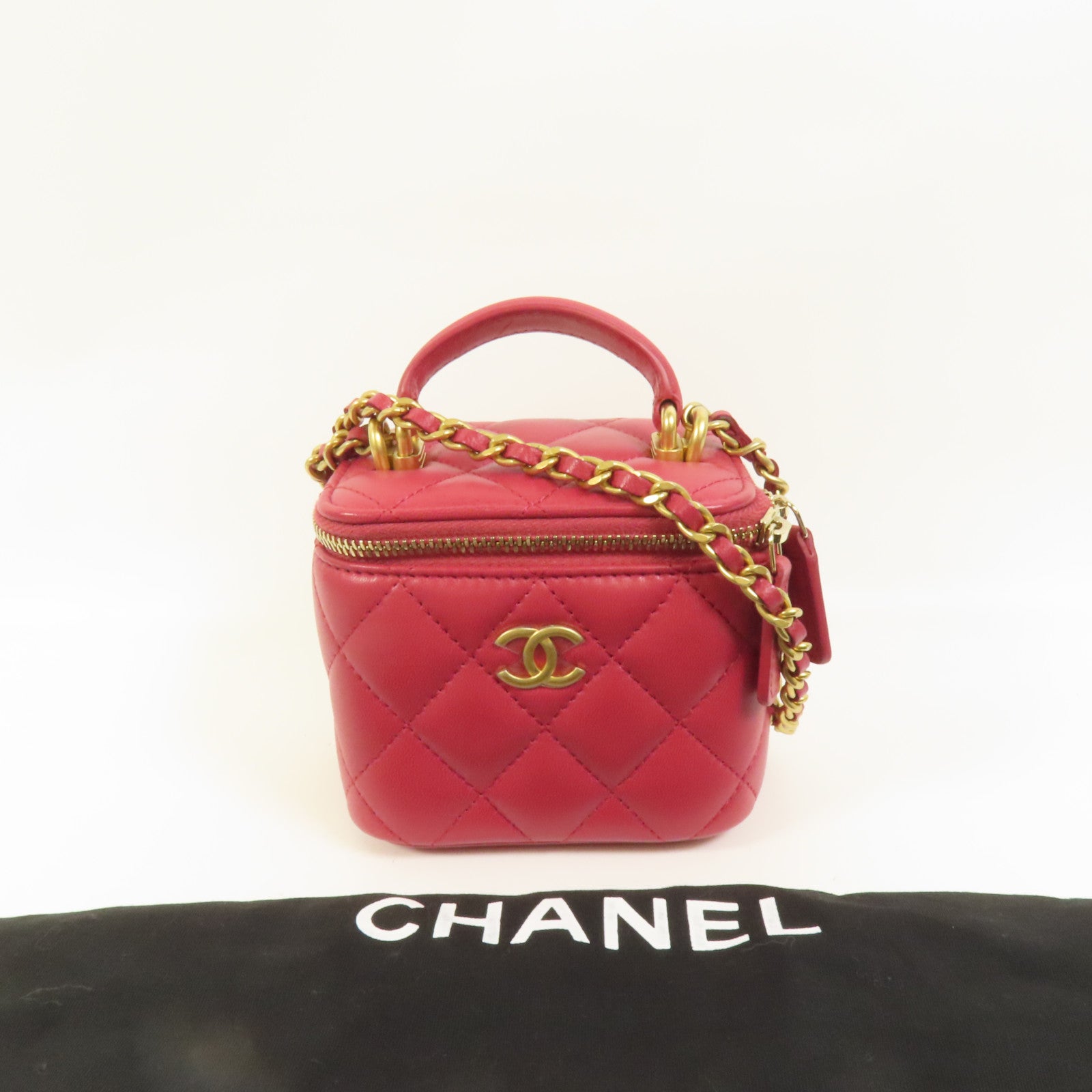 CHANEL 羊皮皮革Mini Top Handle Vanity Case金扣鏈帶肩背袋