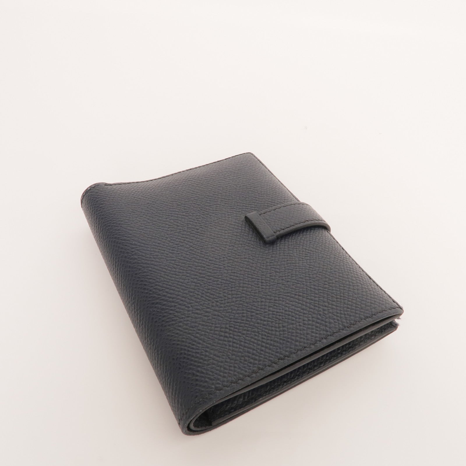 HERMES Epsom皮革Bearn Compact Wallet金扣錢包Bleu Nuit