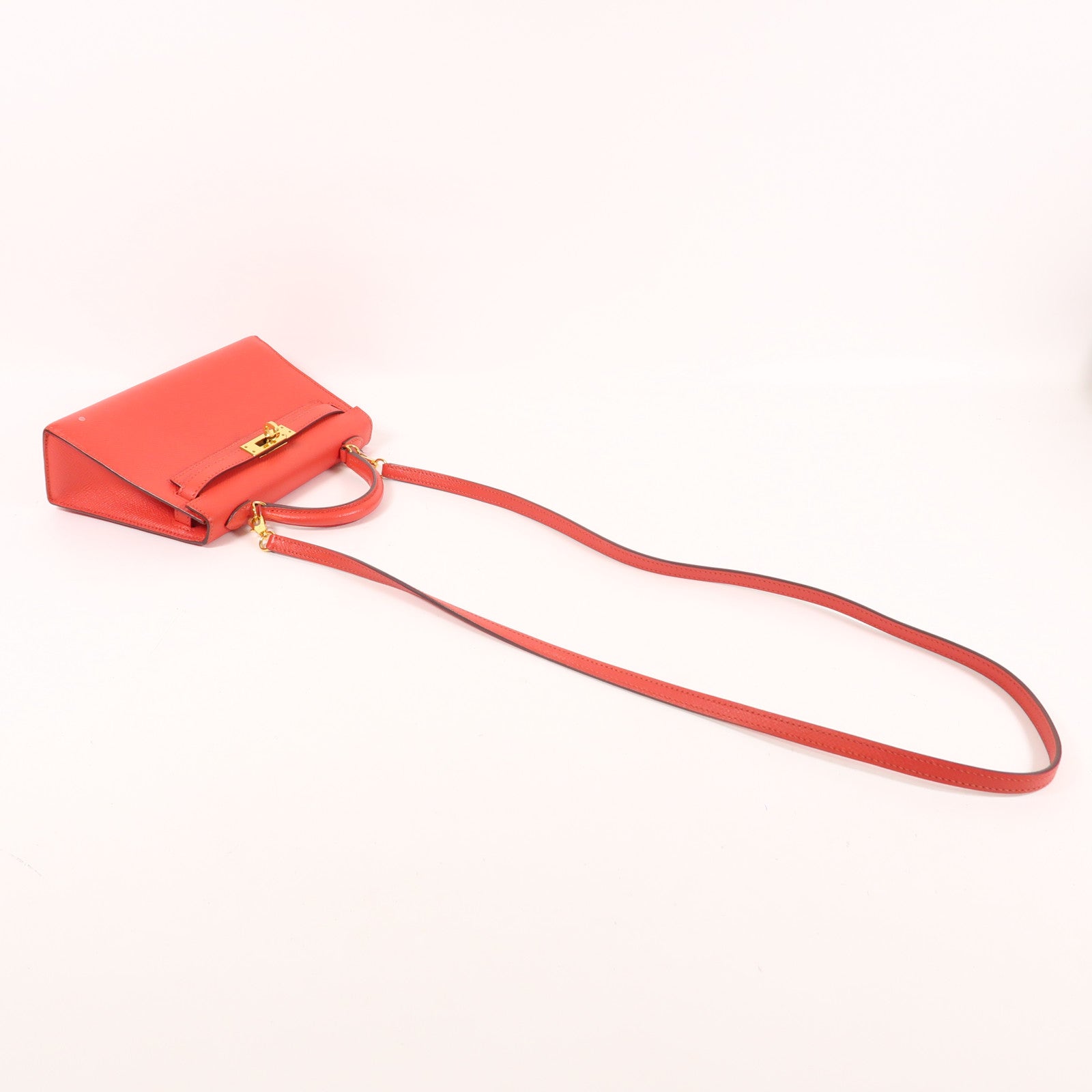 HERMES Epsom皮革Mini Kelly 2金扣手挽肩背兩用袋Rouge De Coeur