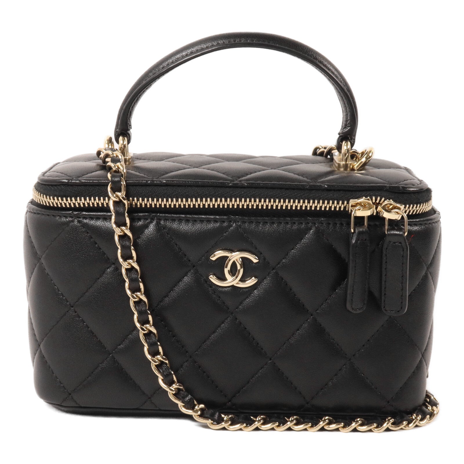 CHANEL 羊皮皮革Vanity Case鏈帶手挽肩背兩用袋