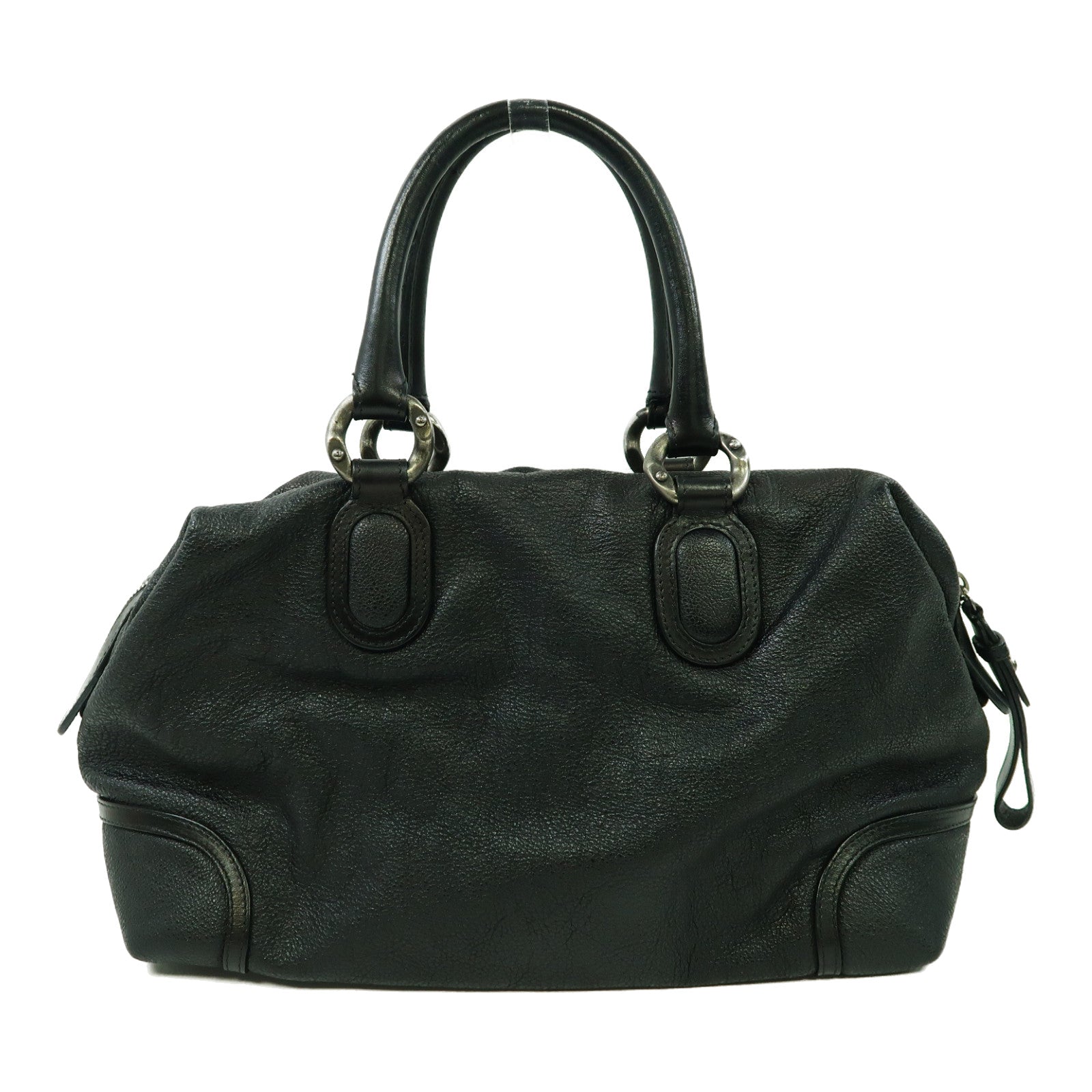 CHANEL 牛皮皮革Handbag銀扣手挽袋黑色
