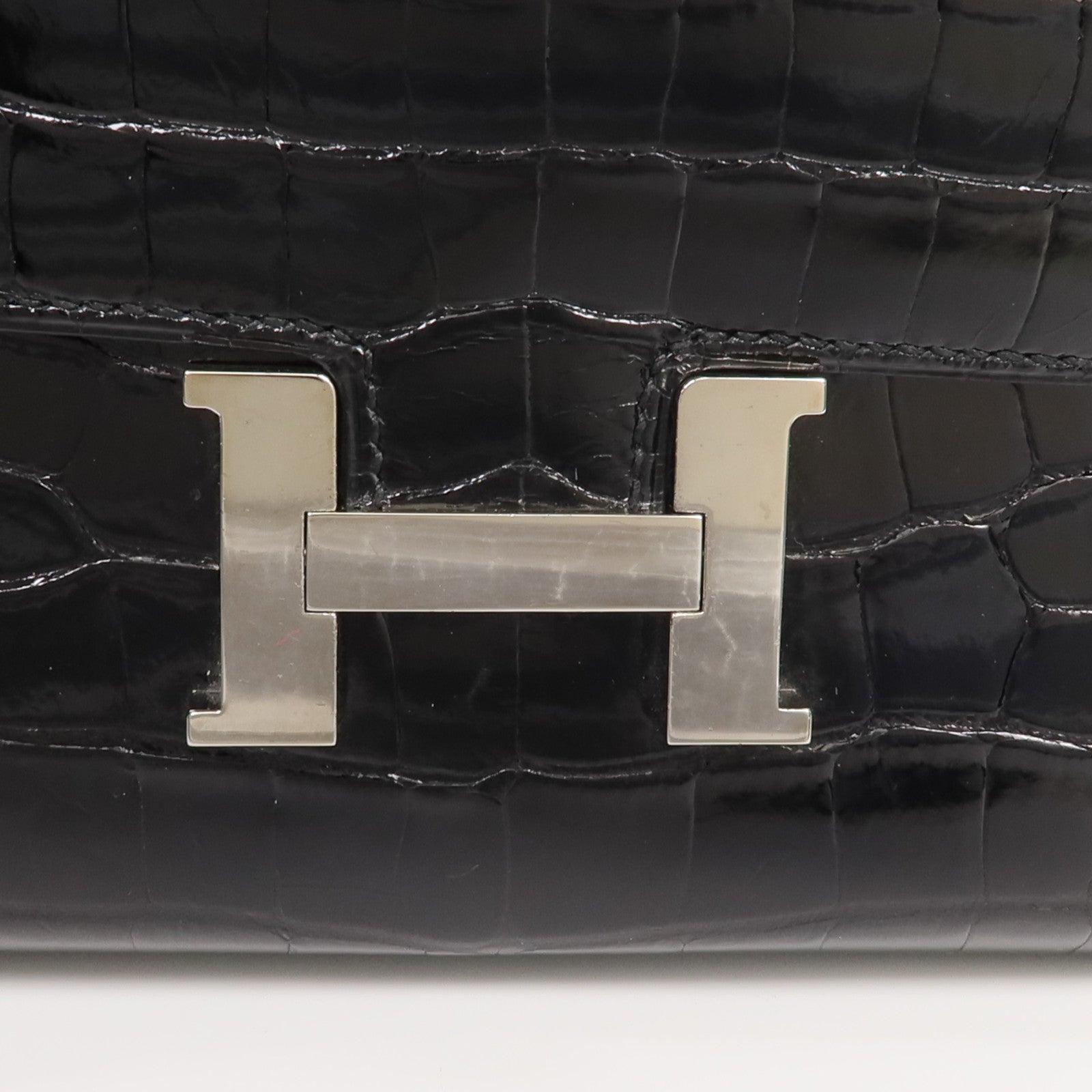 HERMES 【激減優惠】Alligator皮革Constance Long Wallet銀扣長錢包Noir