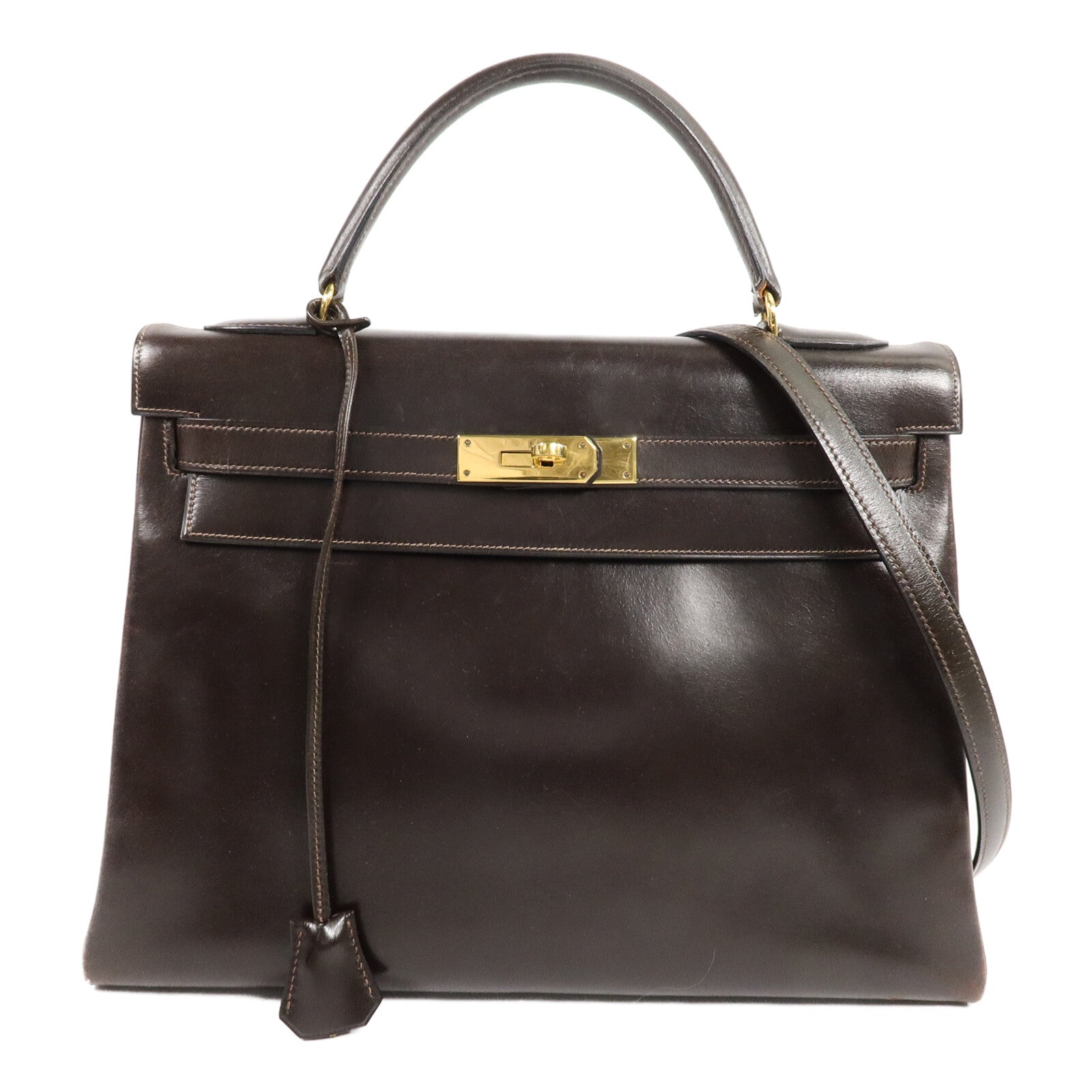 HERMES Box Calf皮革Kelly 32手挽肩背兩用袋Brown