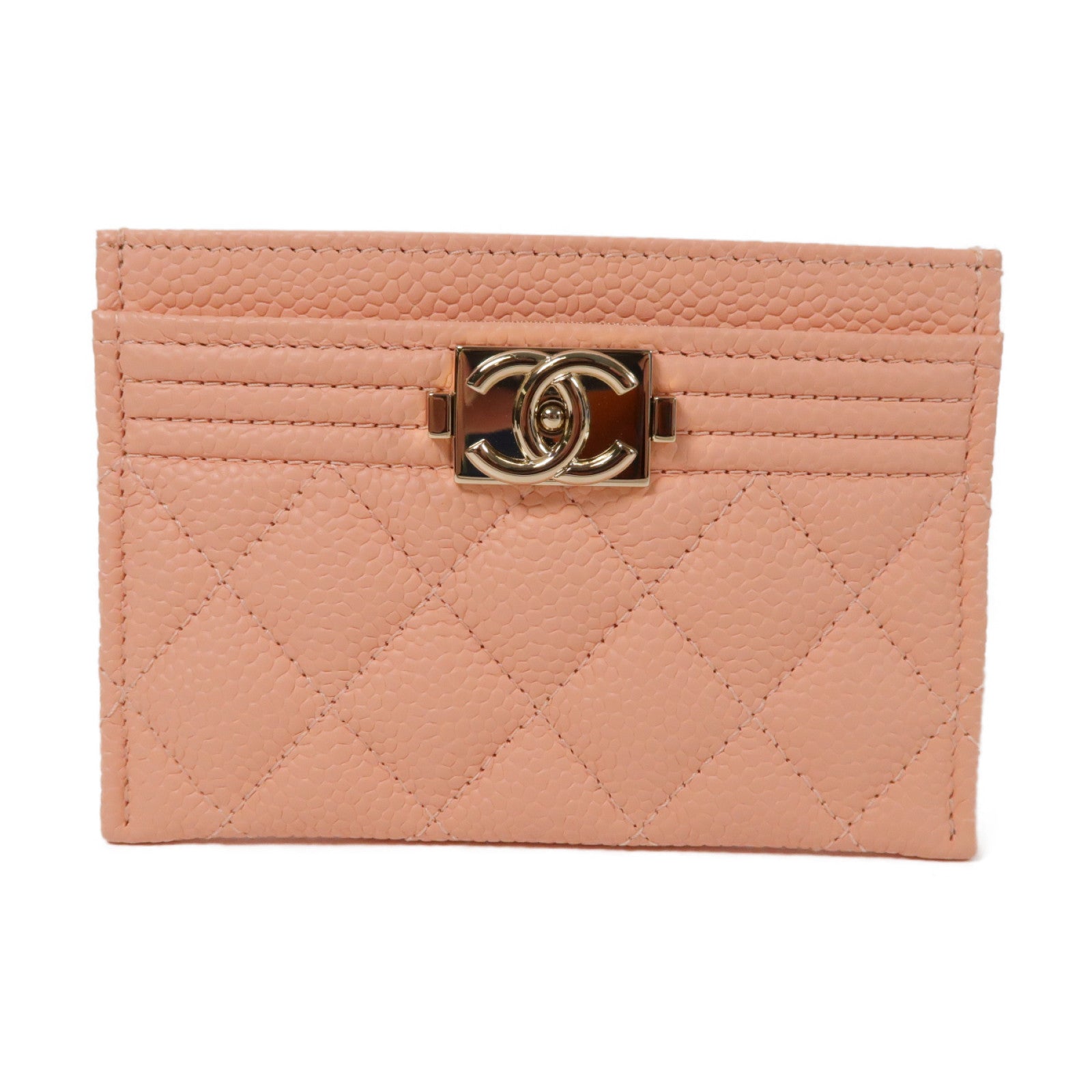 CHANEL 菱格Caviar皮革Boy Card Case金扣卡片套粉紅色