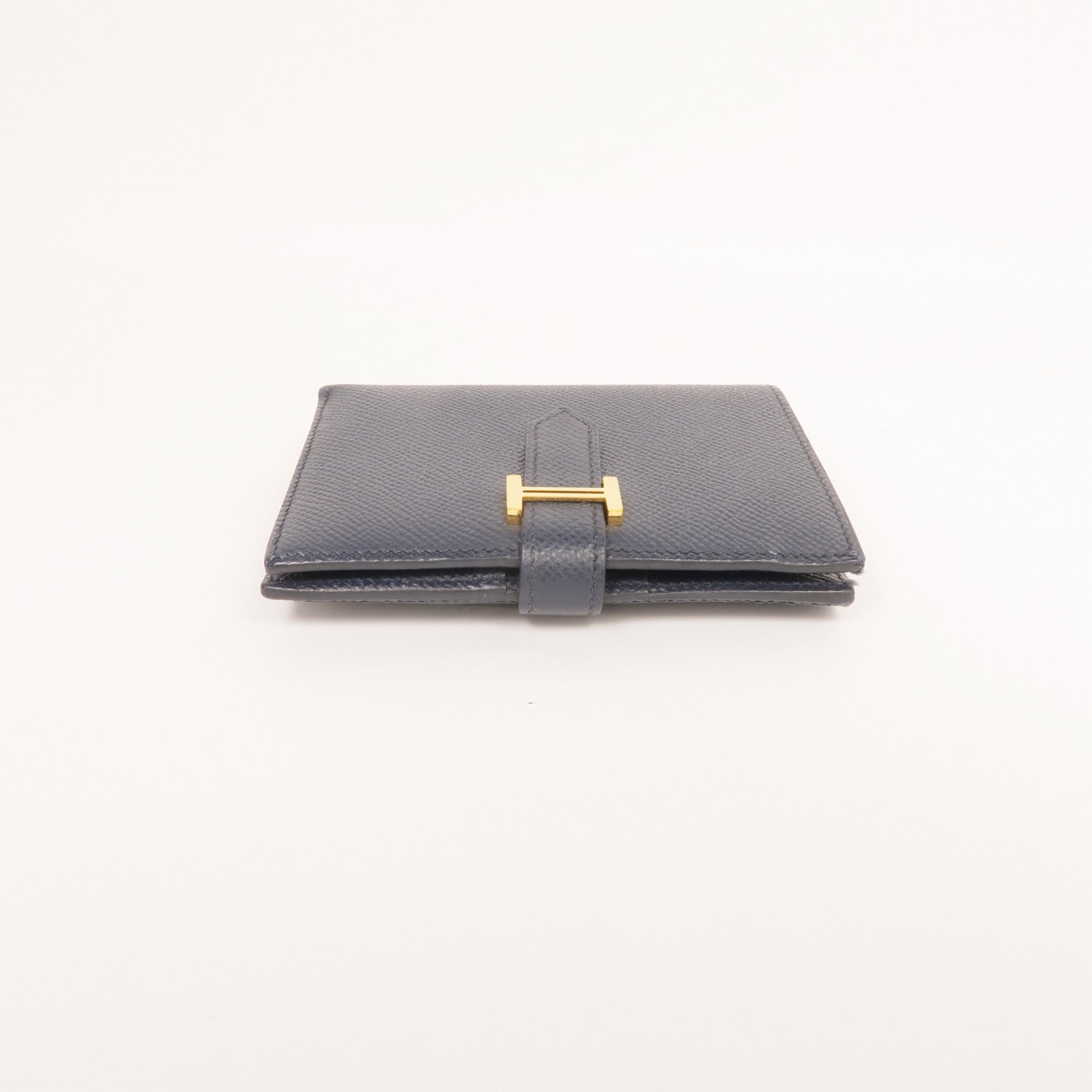 HERMES Epsom皮革Bearn Compact Wallet金扣錢包Bleu Nuit