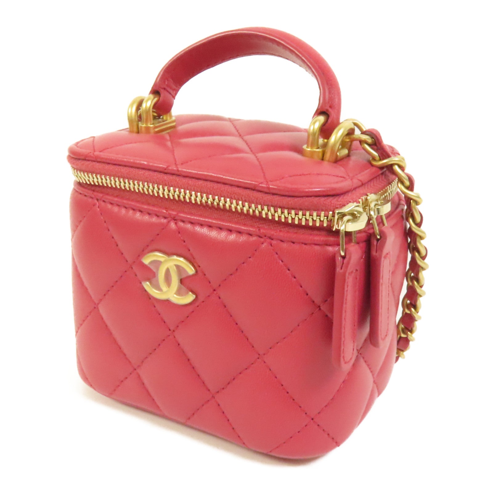 CHANEL 羊皮皮革Mini Top Handle Vanity Case金扣鏈帶肩背袋