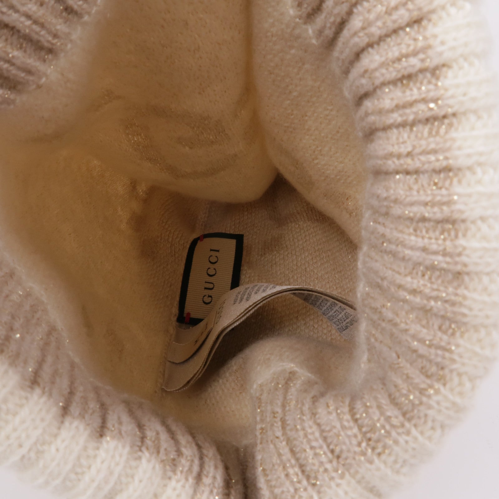 GUCCI GG Cashmere Lame Jacquard Hat 765053 Beige