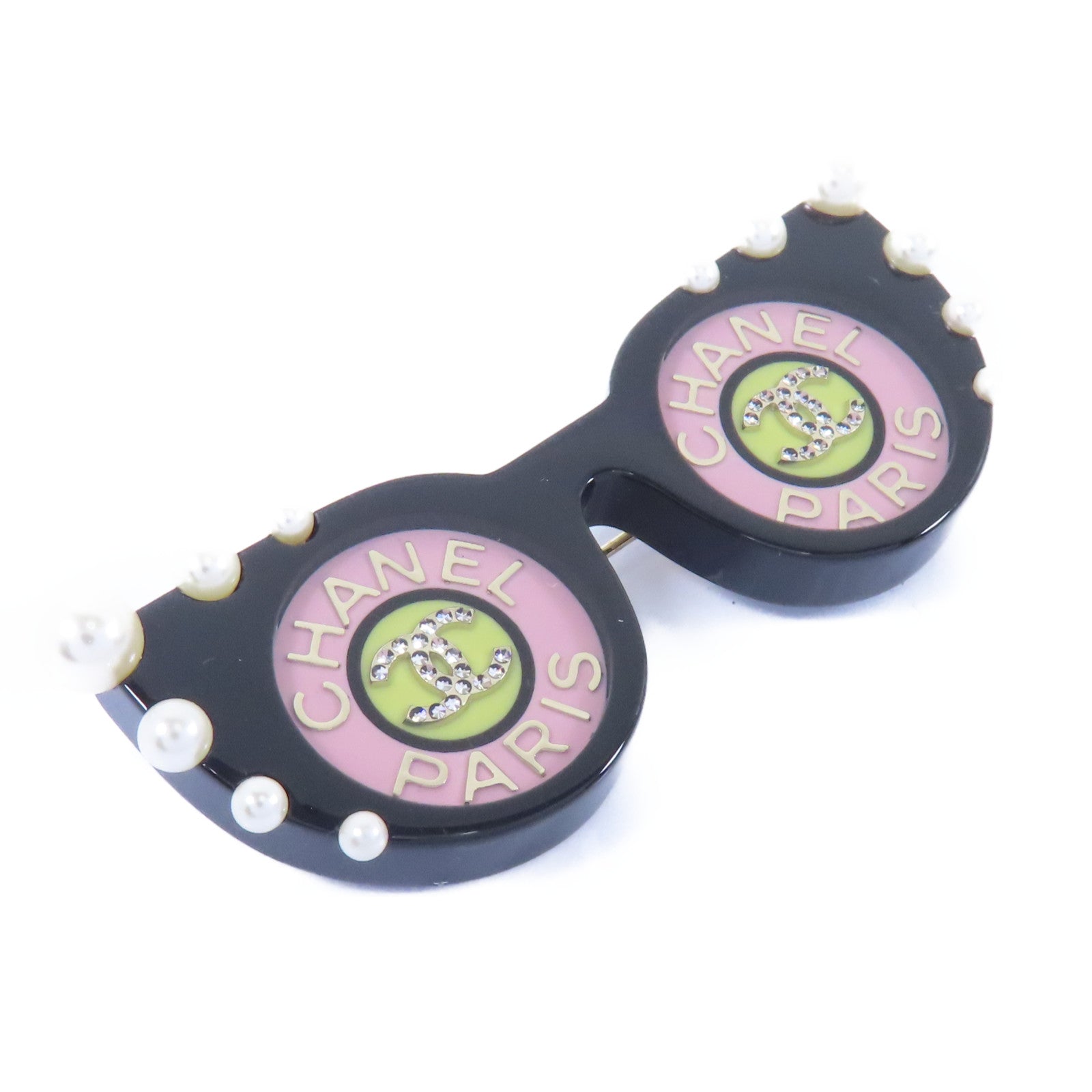 CHANEL PVC Brooch金扣胸針黑色/粉紅色