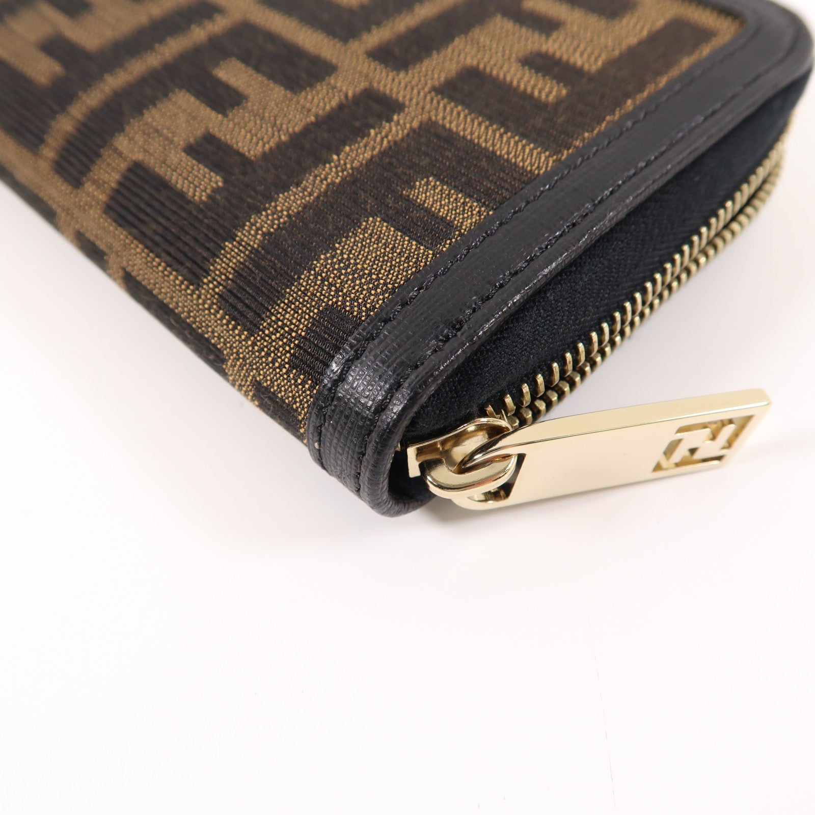 FENDI 帆布Long Round Zipper Wallet金扣長錢包啡色/黑色