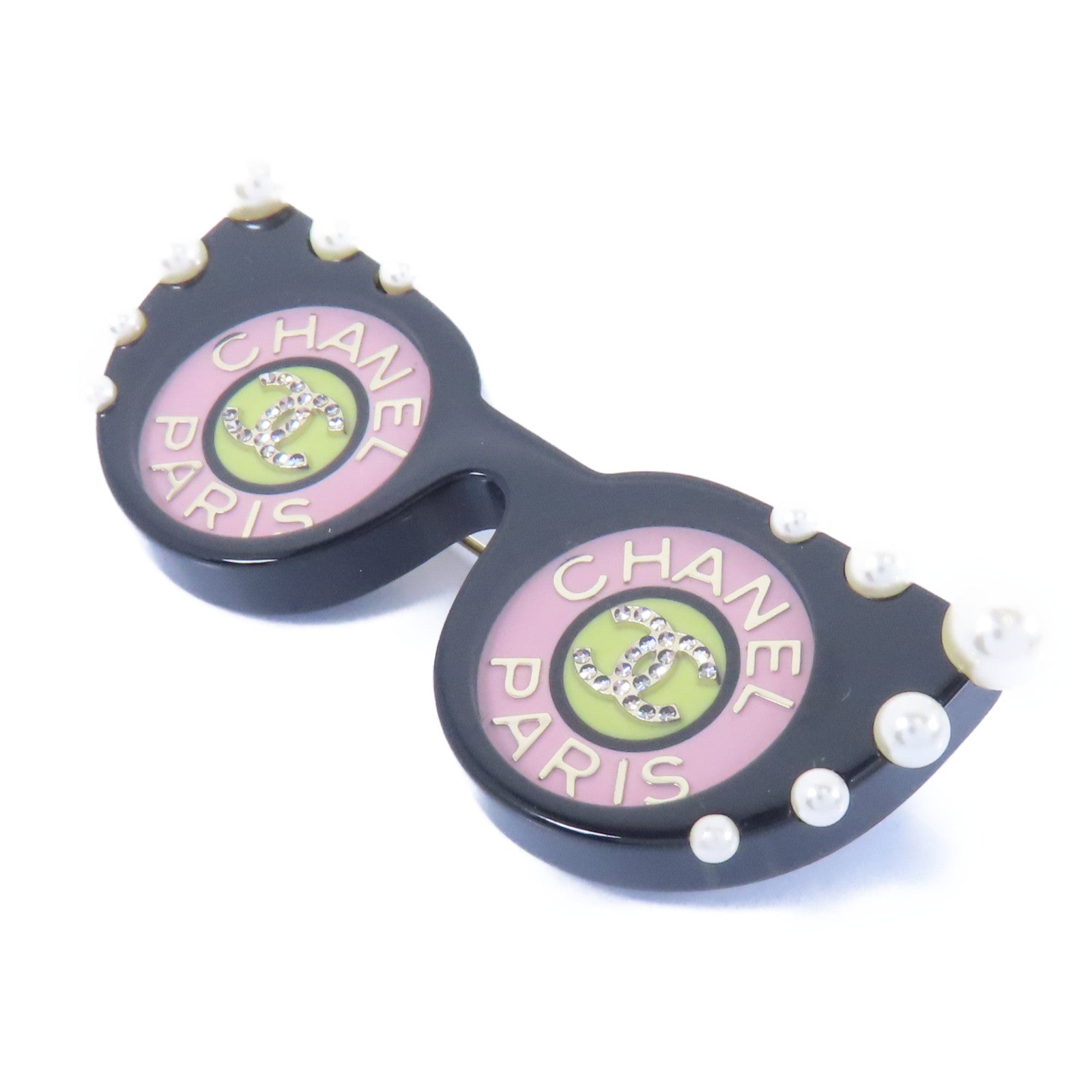 CHANEL PVC Brooch金扣胸針黑色/粉紅色