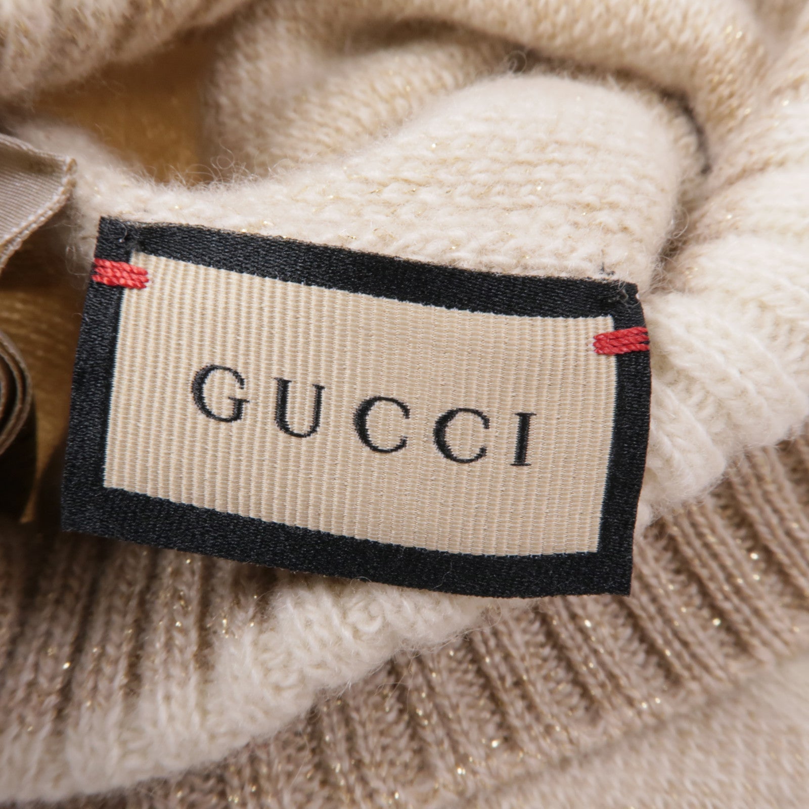 GUCCI GG Cashmere Lame Jacquard Hat 765053 Beige