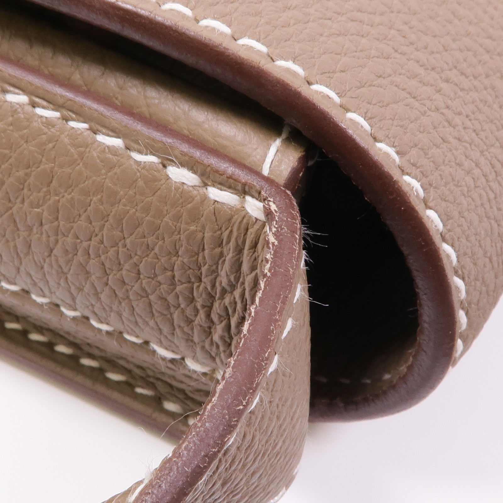HERMES Togo皮革Steve Light Junior銀扣肩背袋Etoupe