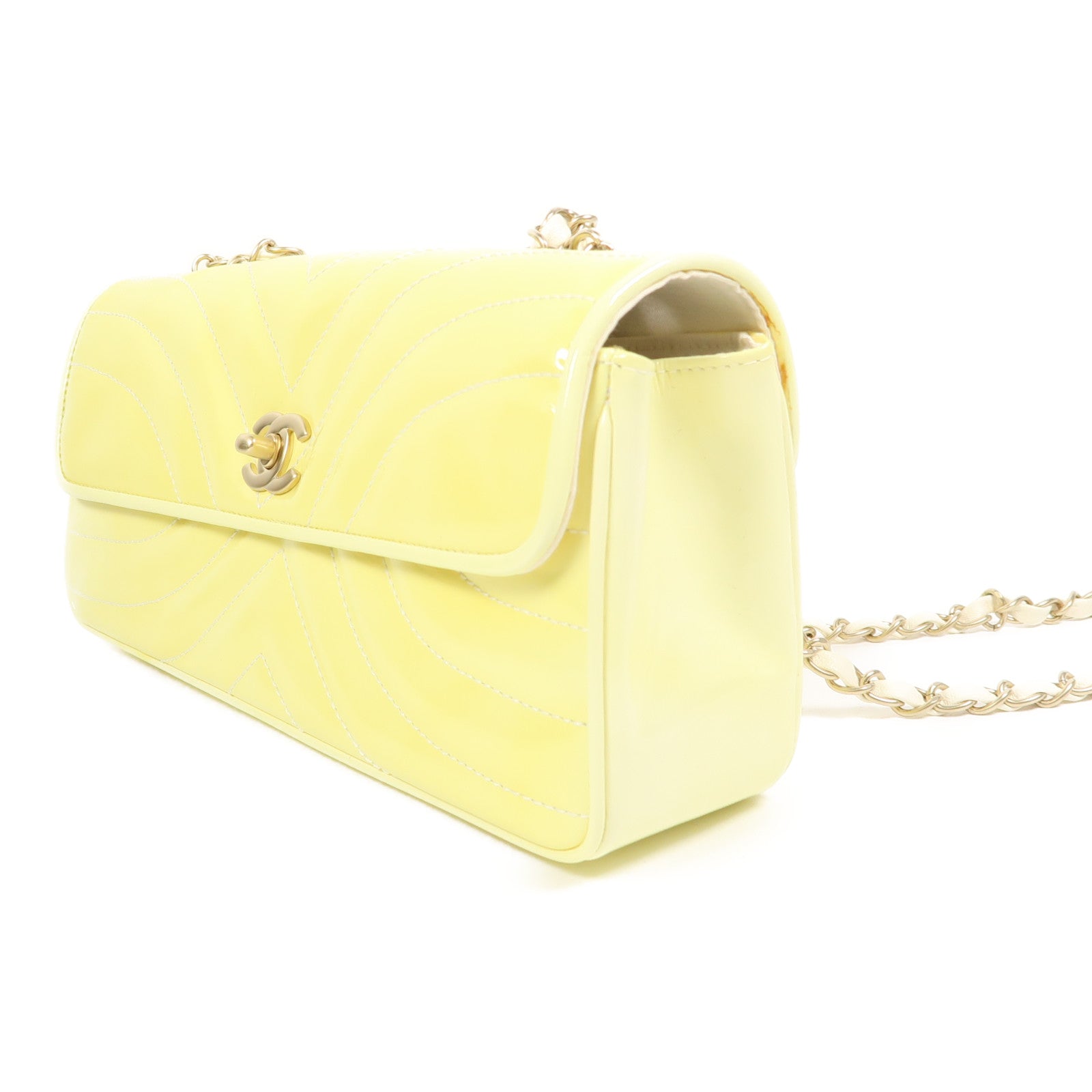 CHANEL 漆皮皮革Chain Shoulder金扣鏈帶肩背袋