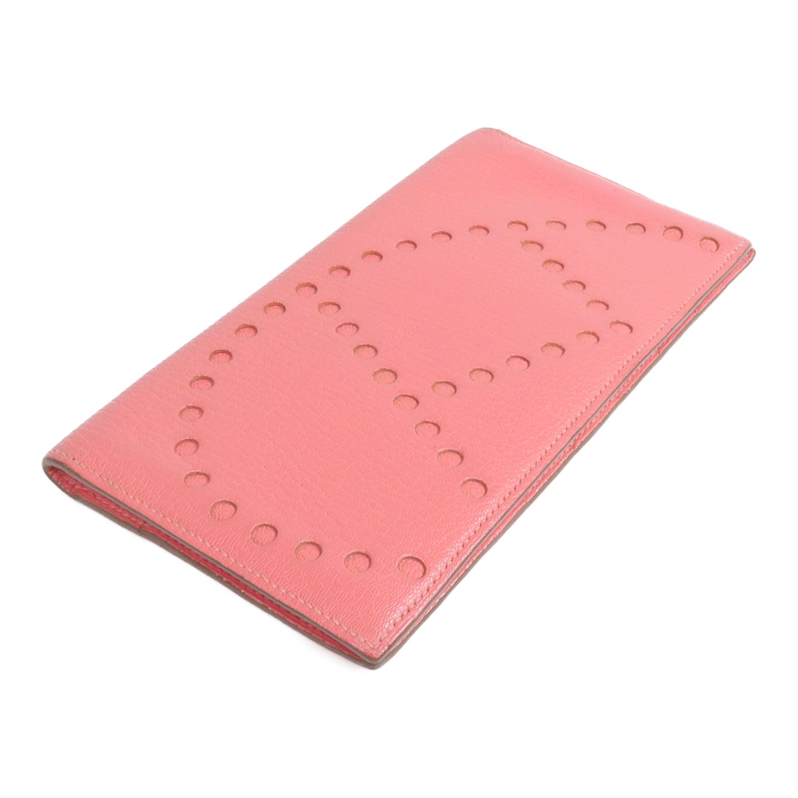 HERMES 山羊皮革Evelyne Long Wallet長錢包Rose Lipstick