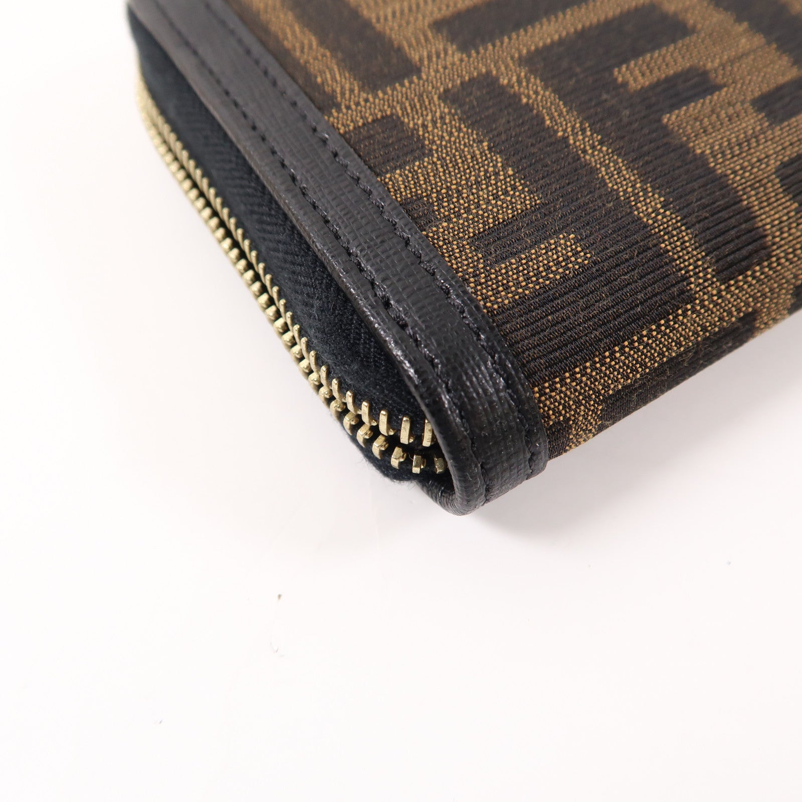 FENDI 帆布Long Round Zipper Wallet金扣長錢包啡色/黑色
