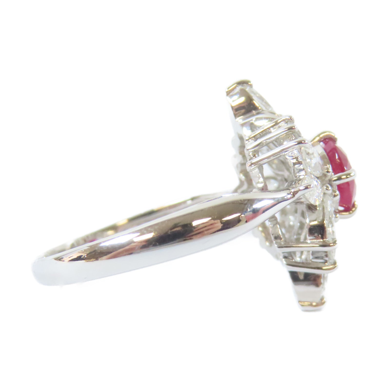 JEWELRY PT900白金Ring0.96ct鑽石/0.8ct紅寶石戒指US#8
