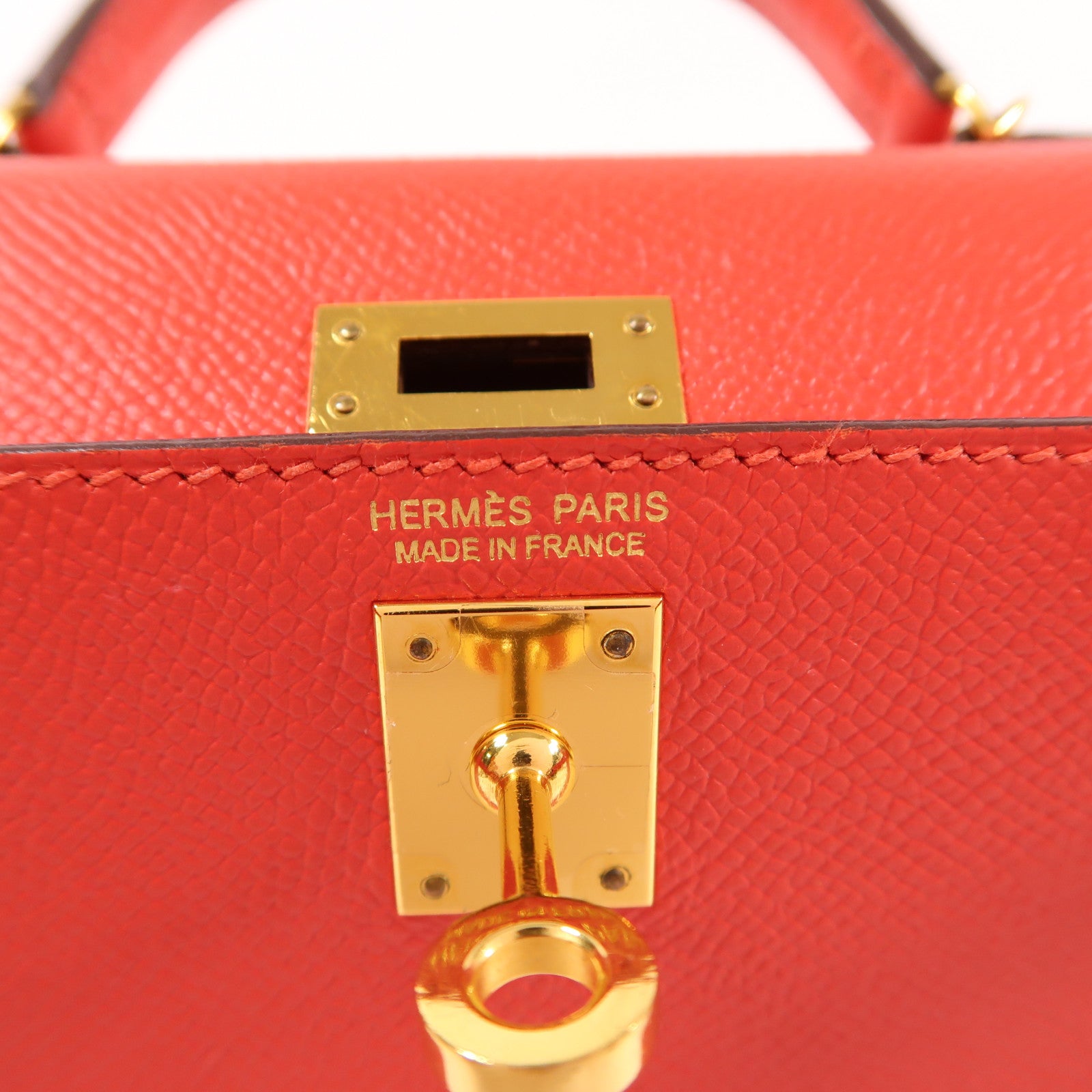 HERMES Epsom皮革Mini Kelly 2金扣手挽肩背兩用袋Rouge De Coeur