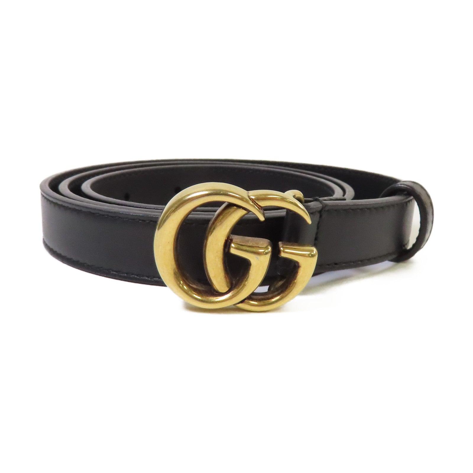 GUCCI 羊皮皮革GG Marmont Thin Belt金扣皮帶黑色
