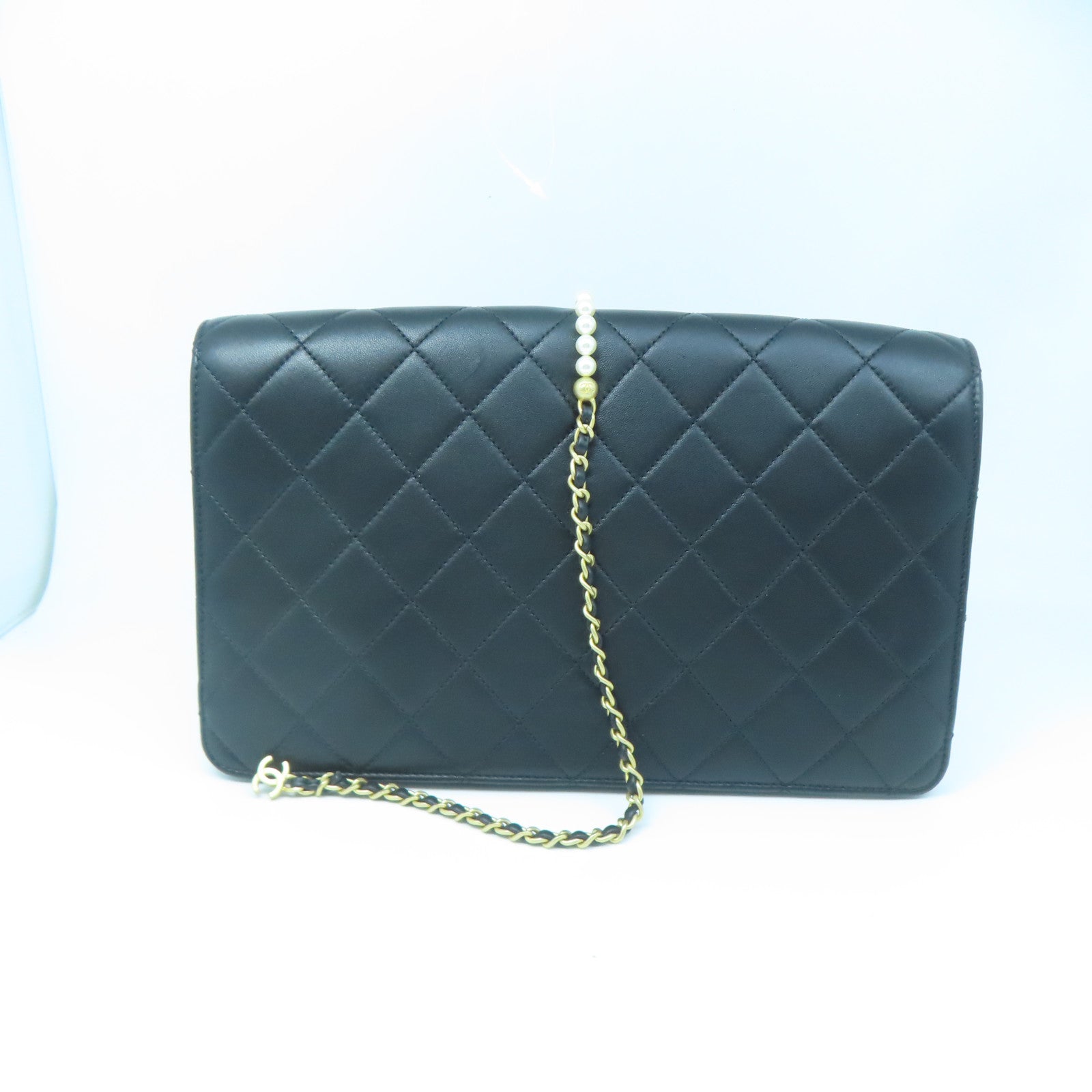CHANEL Rhombus Leather Clutch Gold Buckle Clutch Black