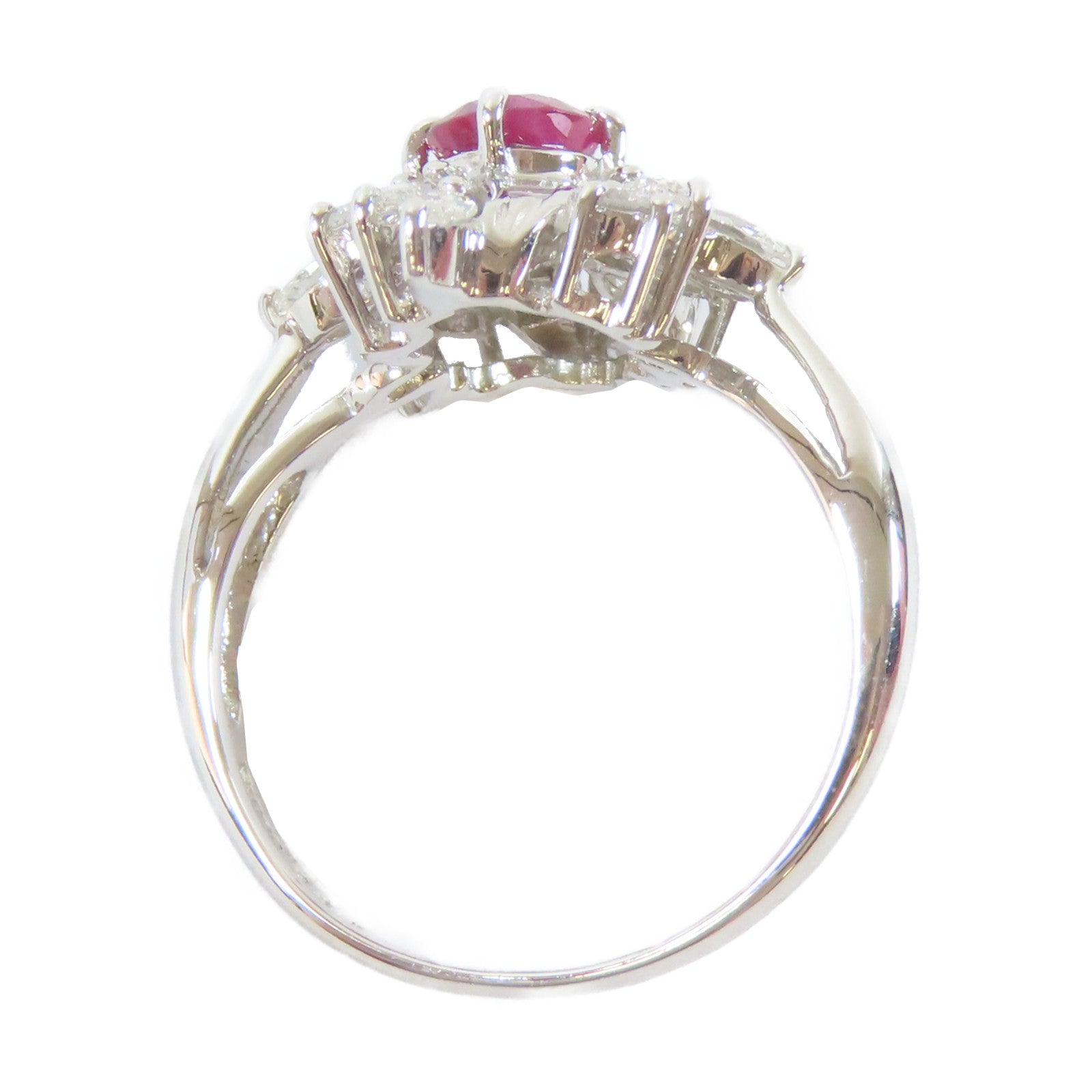 JEWELRY PT900白金Ring0.96ct鑽石/0.8ct紅寶石戒指US#8