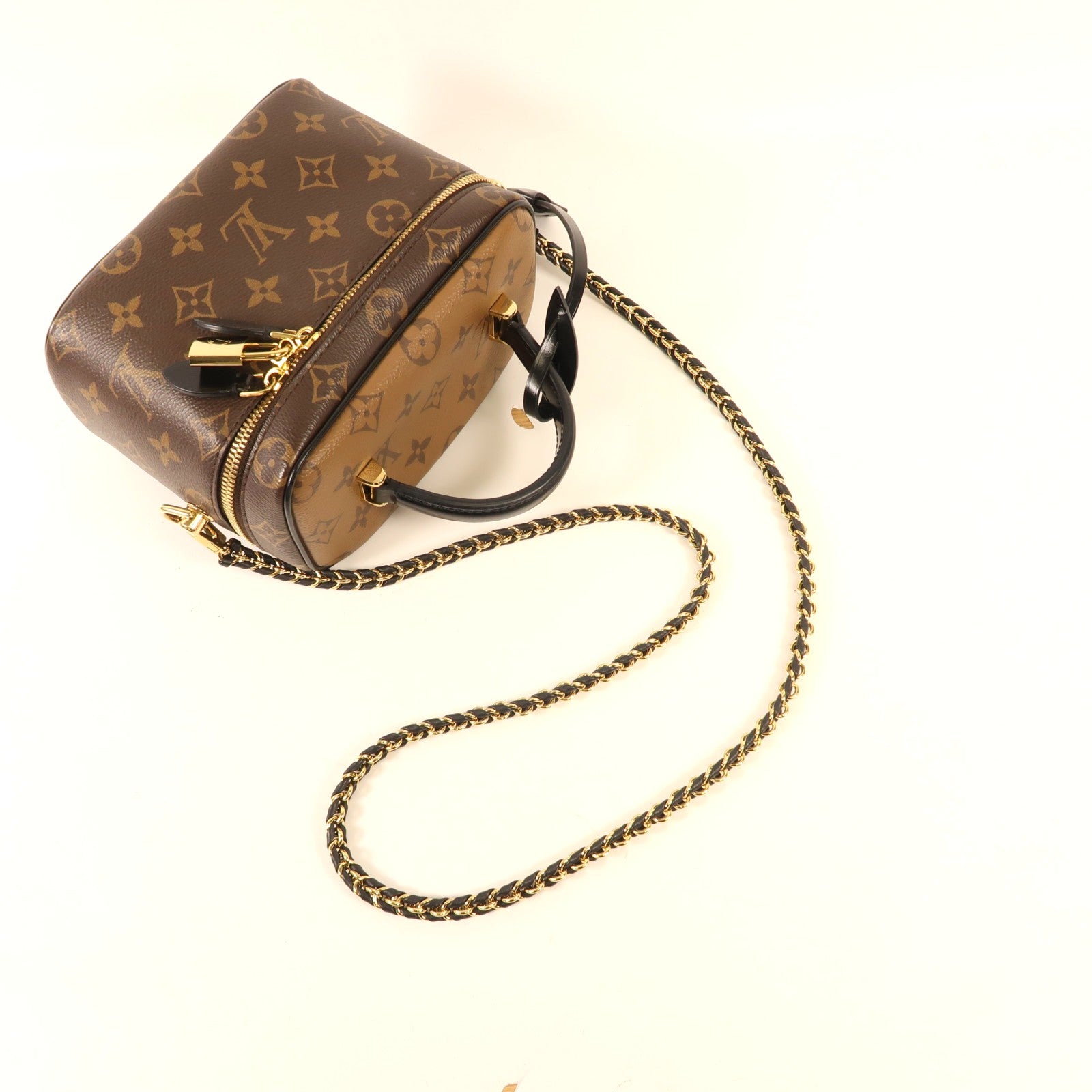LOUIS VUITTON Monogram Reverse Vanity PM金扣手挽肩背兩用袋棕色