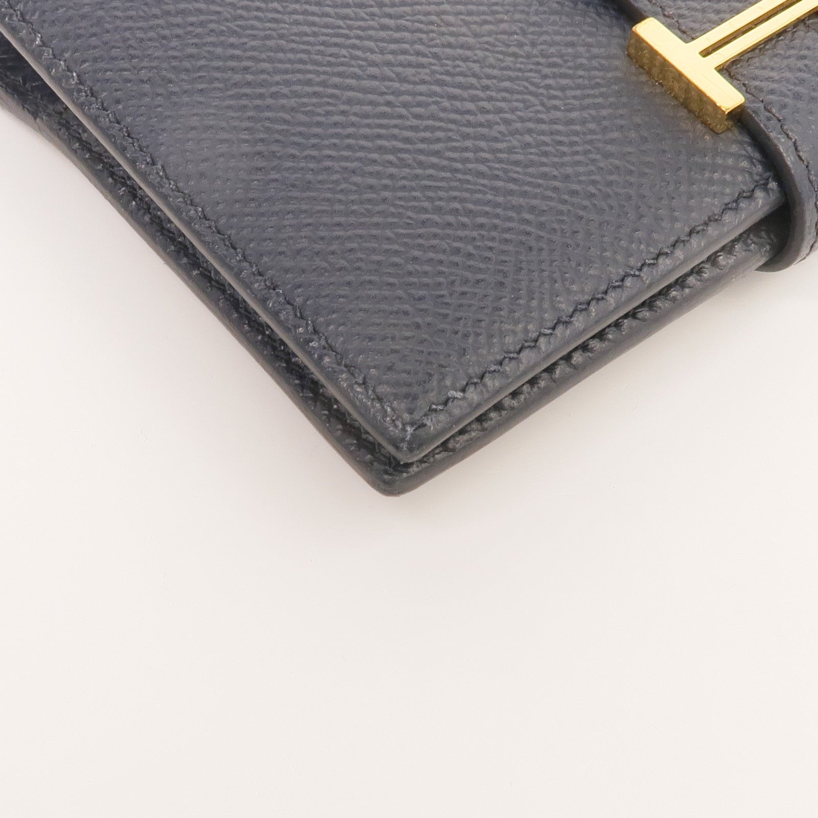 HERMES Epsom皮革Bearn Compact Wallet金扣錢包Bleu Nuit