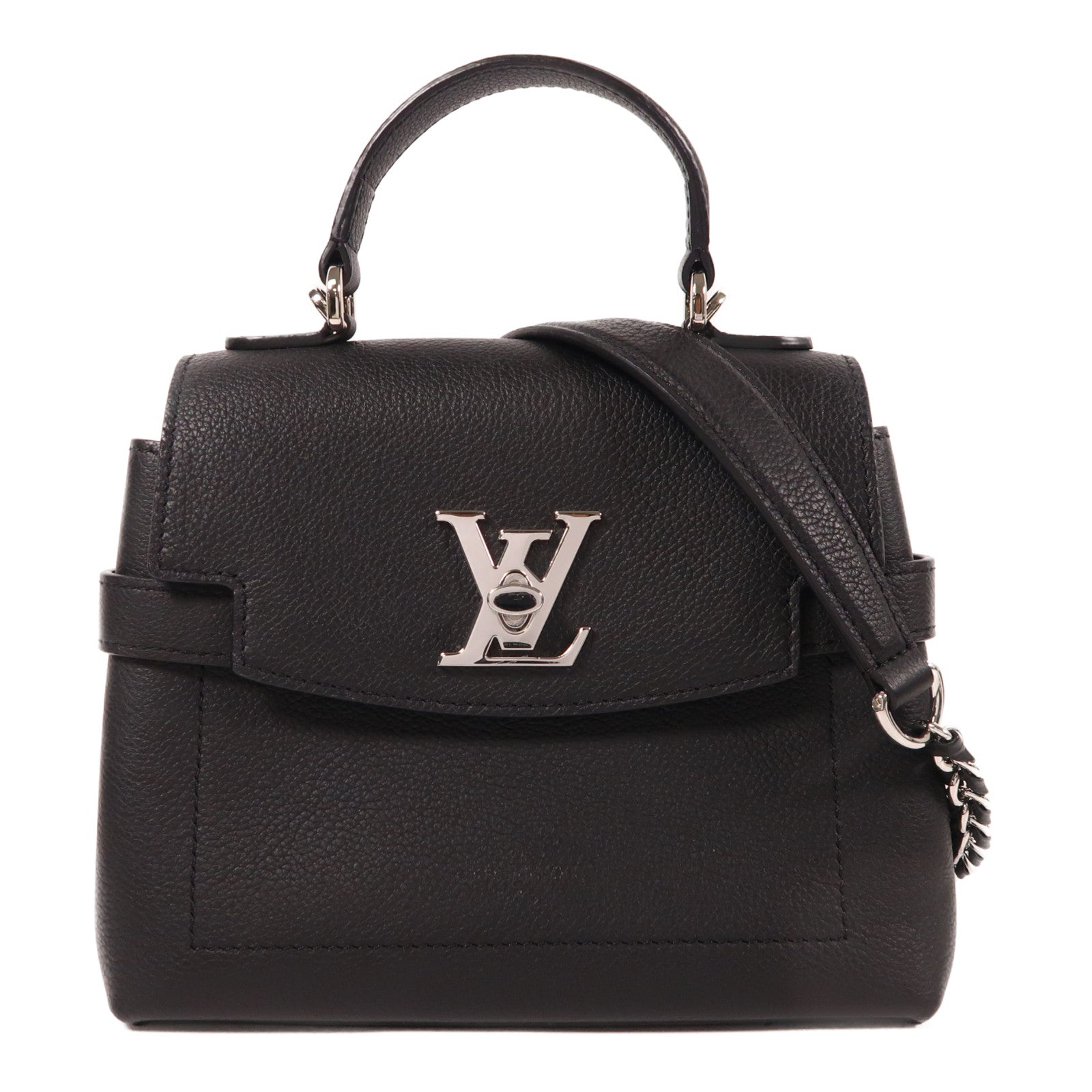 LOUIS VUITTON 牛皮皮革Lockme Ever BB銀扣手挽肩背兩用袋黑色