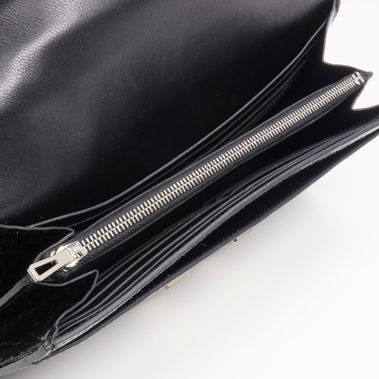 HERMES 【激減優惠】Alligator皮革Constance Long Wallet銀扣長錢包Noir