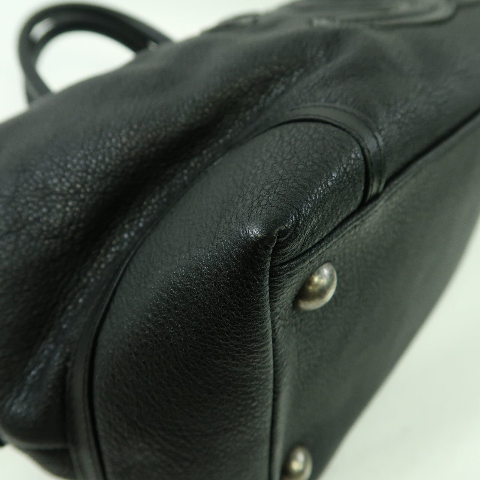 CHANEL 牛皮皮革Handbag銀扣手挽袋黑色