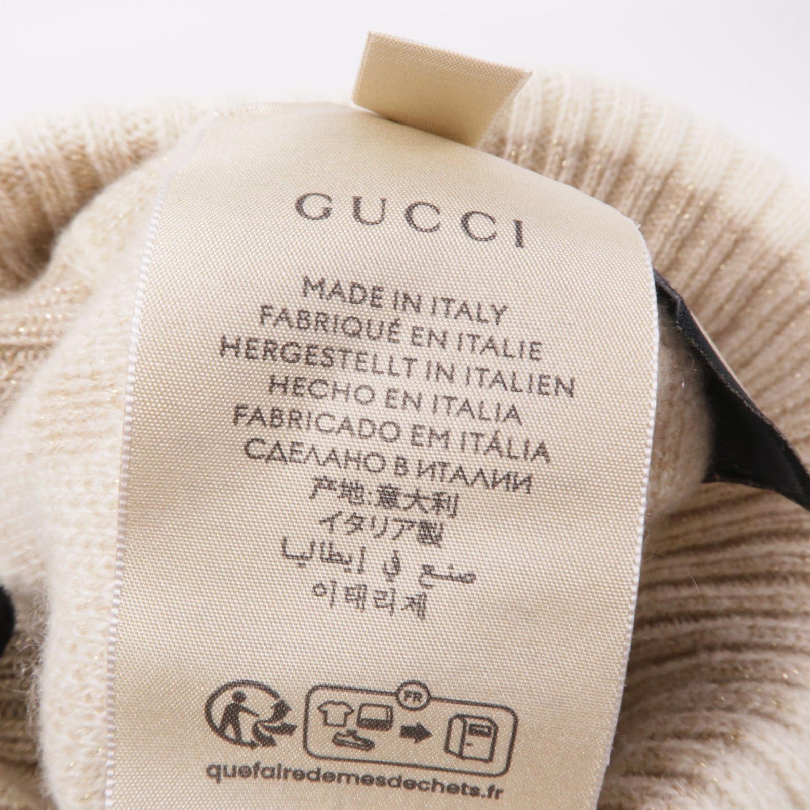 GUCCI GG Cashmere Lame Jacquard Hat 765053 Beige