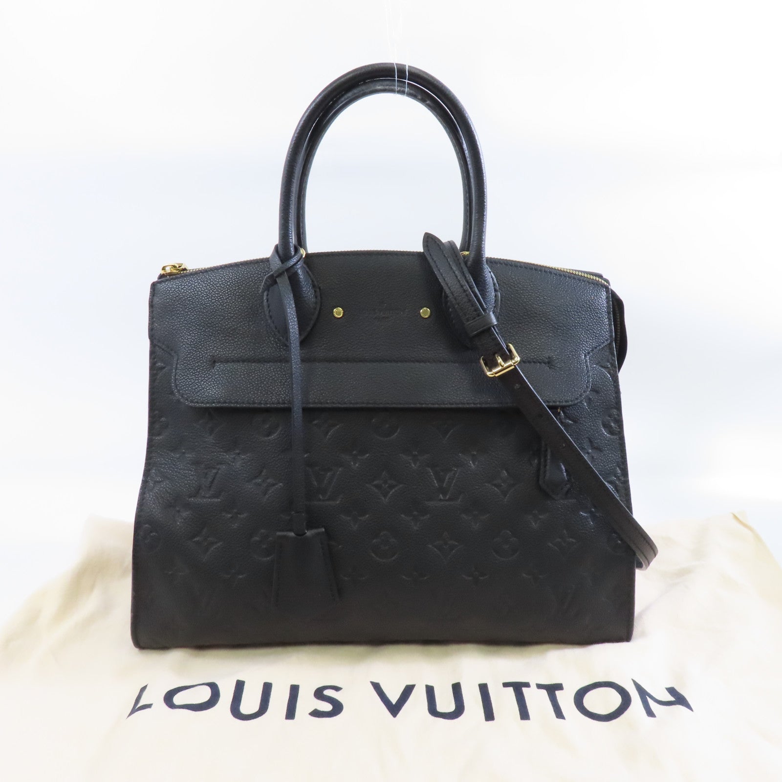 LOUIS VUITTON Monogram Empreinte PontNeuf GM金扣手挽肩背兩用袋黑色