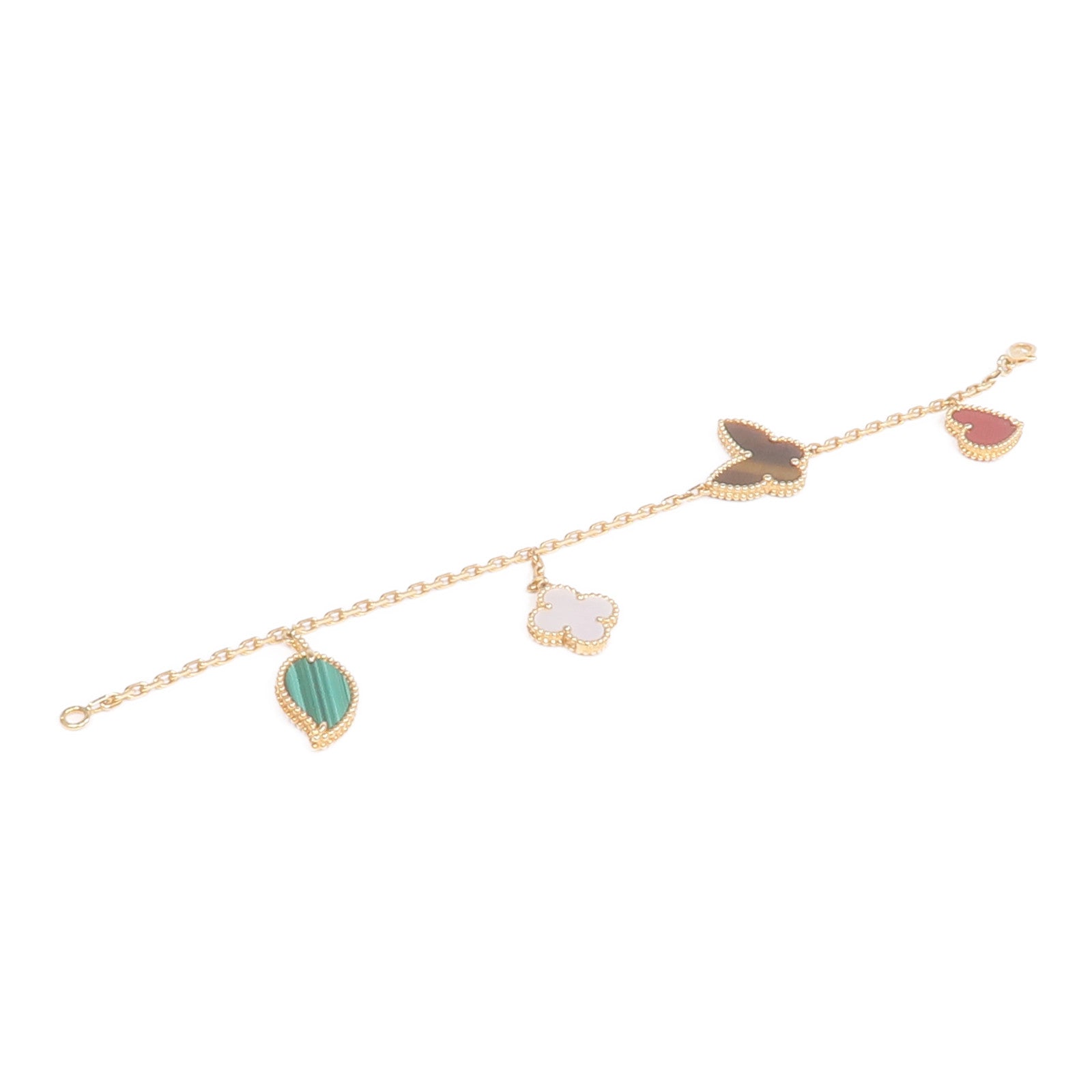 Van Cleef & Arpels 18K黃金Lucky Alhambra Bracelet 4 Motifs孔雀石/珍珠母貝/紅玉髓/虎眼石手鏈