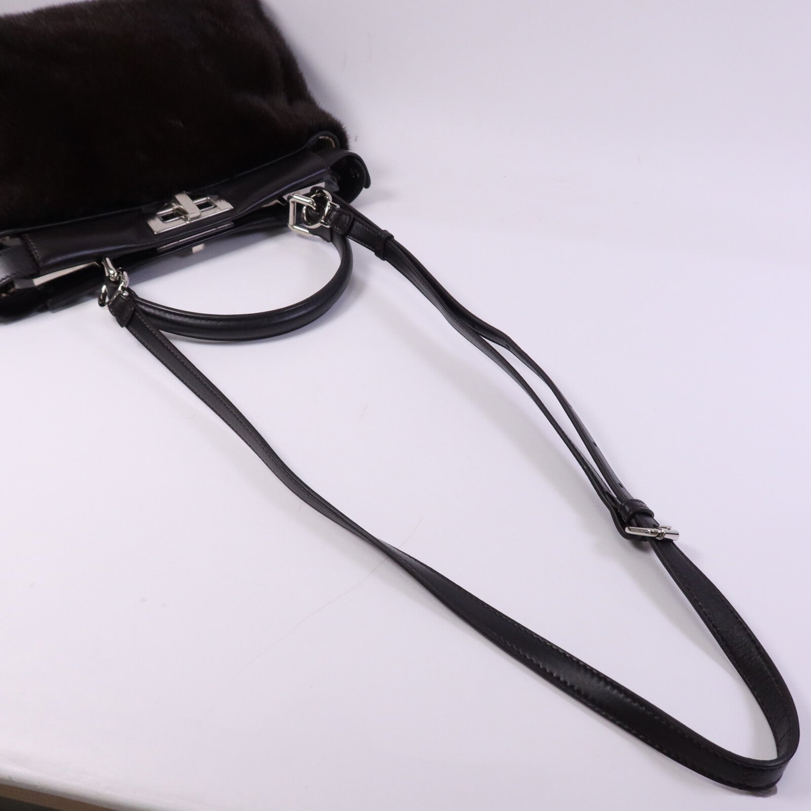 FENDI 狐狸皮毛/蛇皮皮革Peekaboo Large銀扣手挽肩背兩用袋