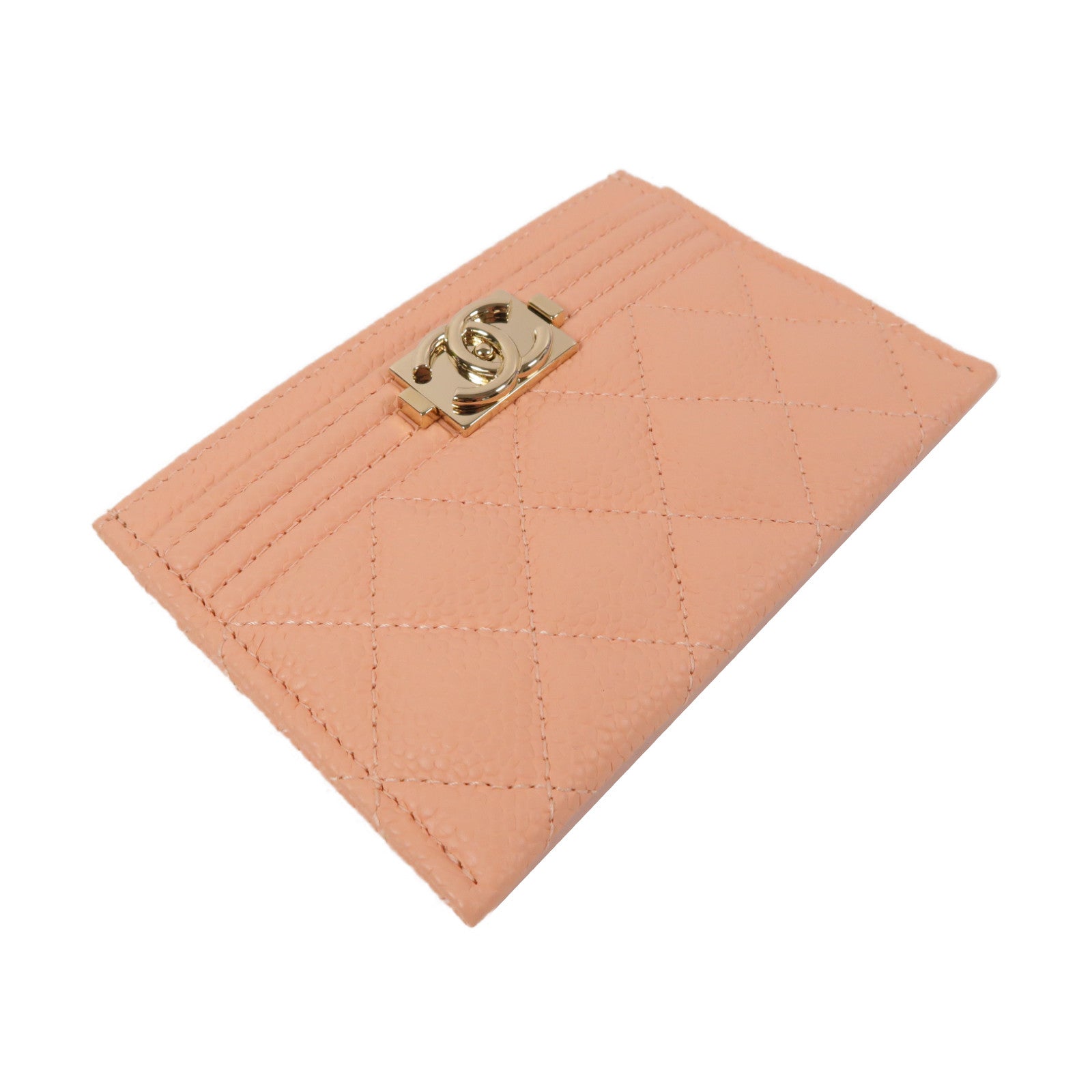 CHANEL 菱格Caviar皮革Boy Card Case金扣卡片套粉紅色