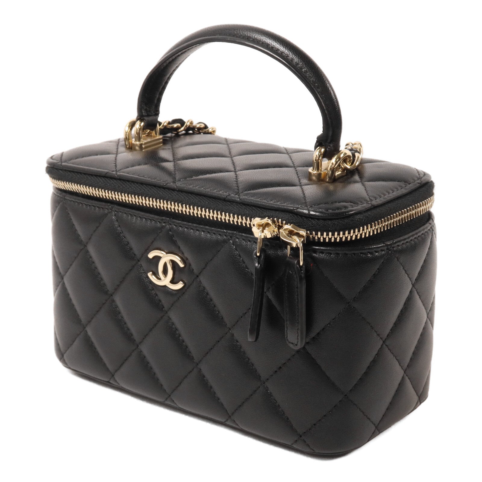 CHANEL 羊皮皮革Vanity Case鏈帶手挽肩背兩用袋