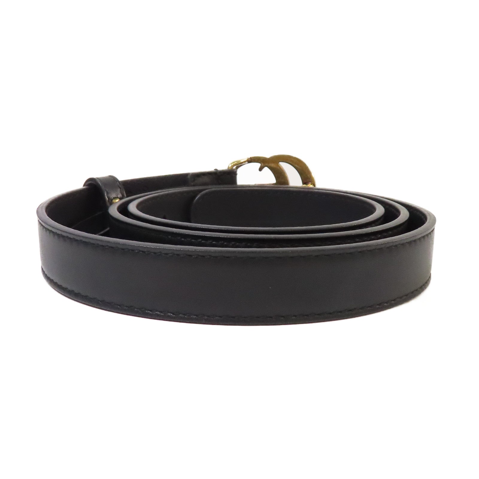 GUCCI 羊皮皮革GG Marmont Thin Belt金扣皮帶黑色