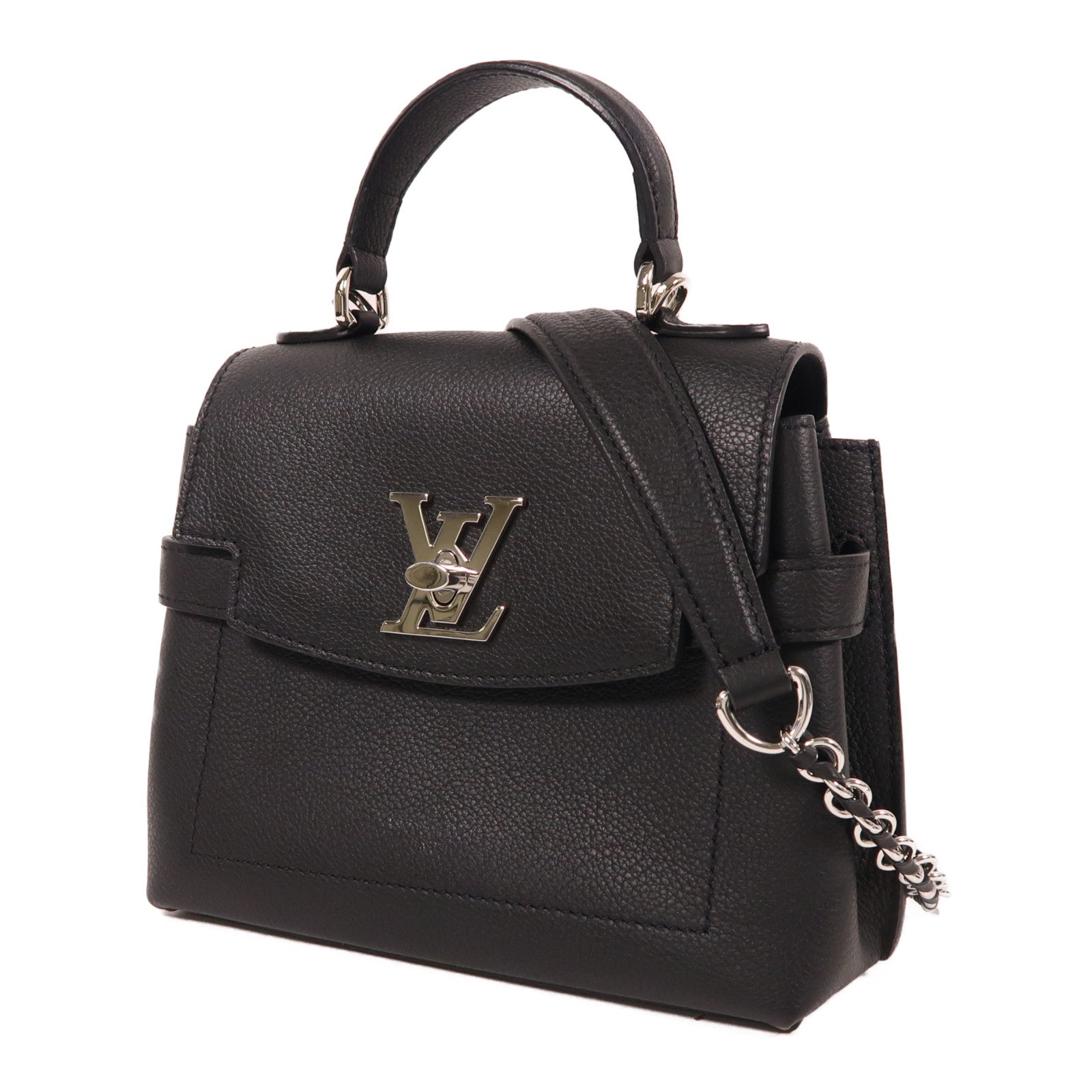 LOUIS VUITTON 牛皮皮革Lockme Ever BB銀扣手挽肩背兩用袋黑色